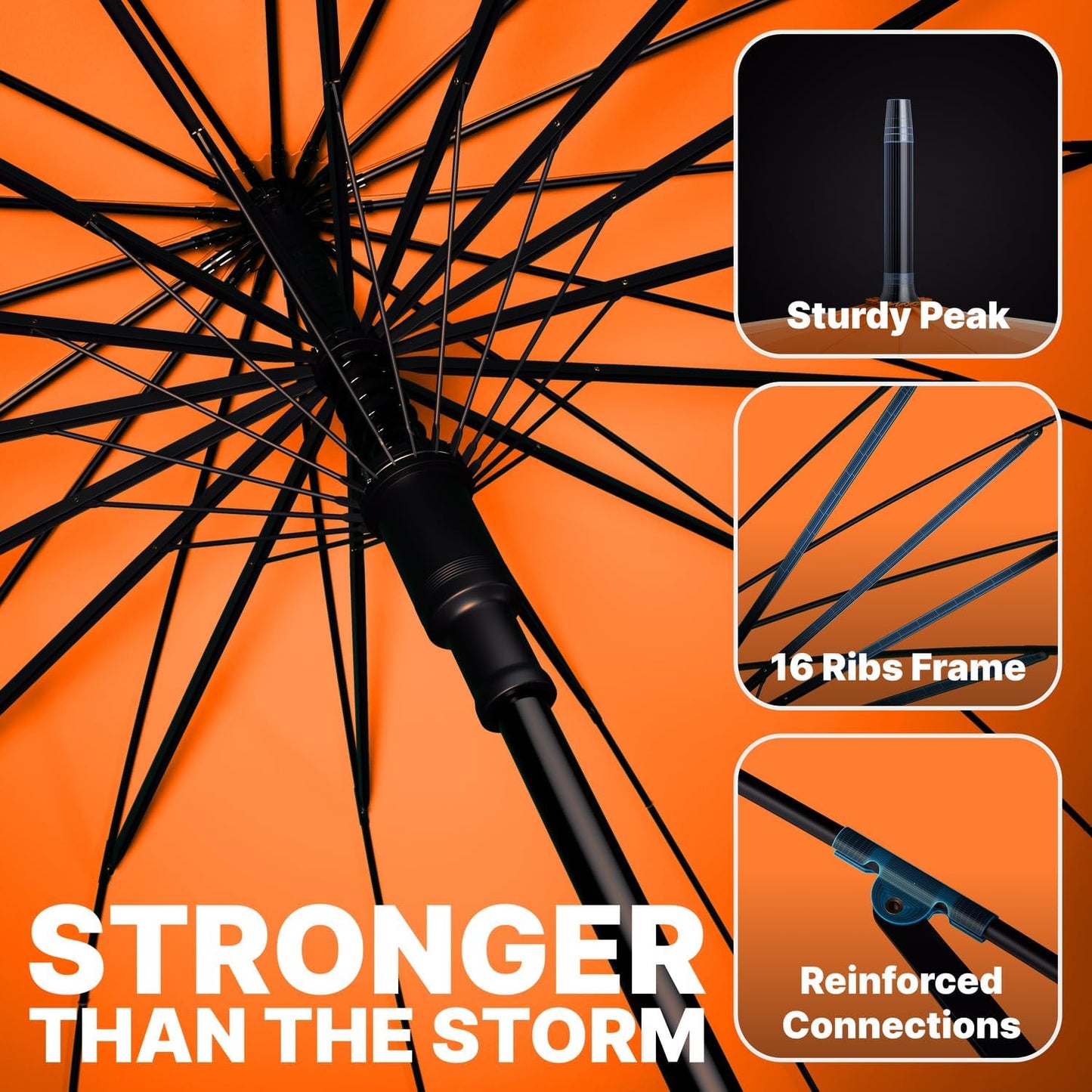 Royal Walk Windproof Large Umbrella for Rain 54 Inch Automatic Open for 2 Persons Wind Resistant Big Golf Umbrellas for Adult Men Women Classic Wooden Handle Fast Drying Strong 16 Ribs Travel 120cm