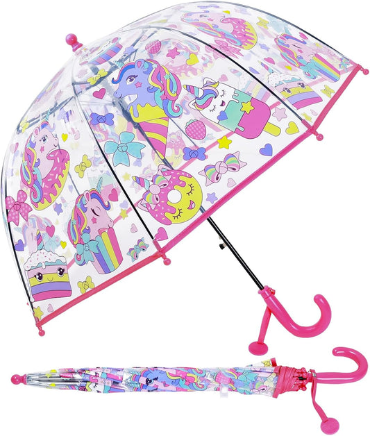 Kids Umbrella Clear Bubble Umbrellas for Rain,Transparent Dome Safety Windproof Umbrella with Easy-Grip Hook Handle for Toddler Girls and Boys