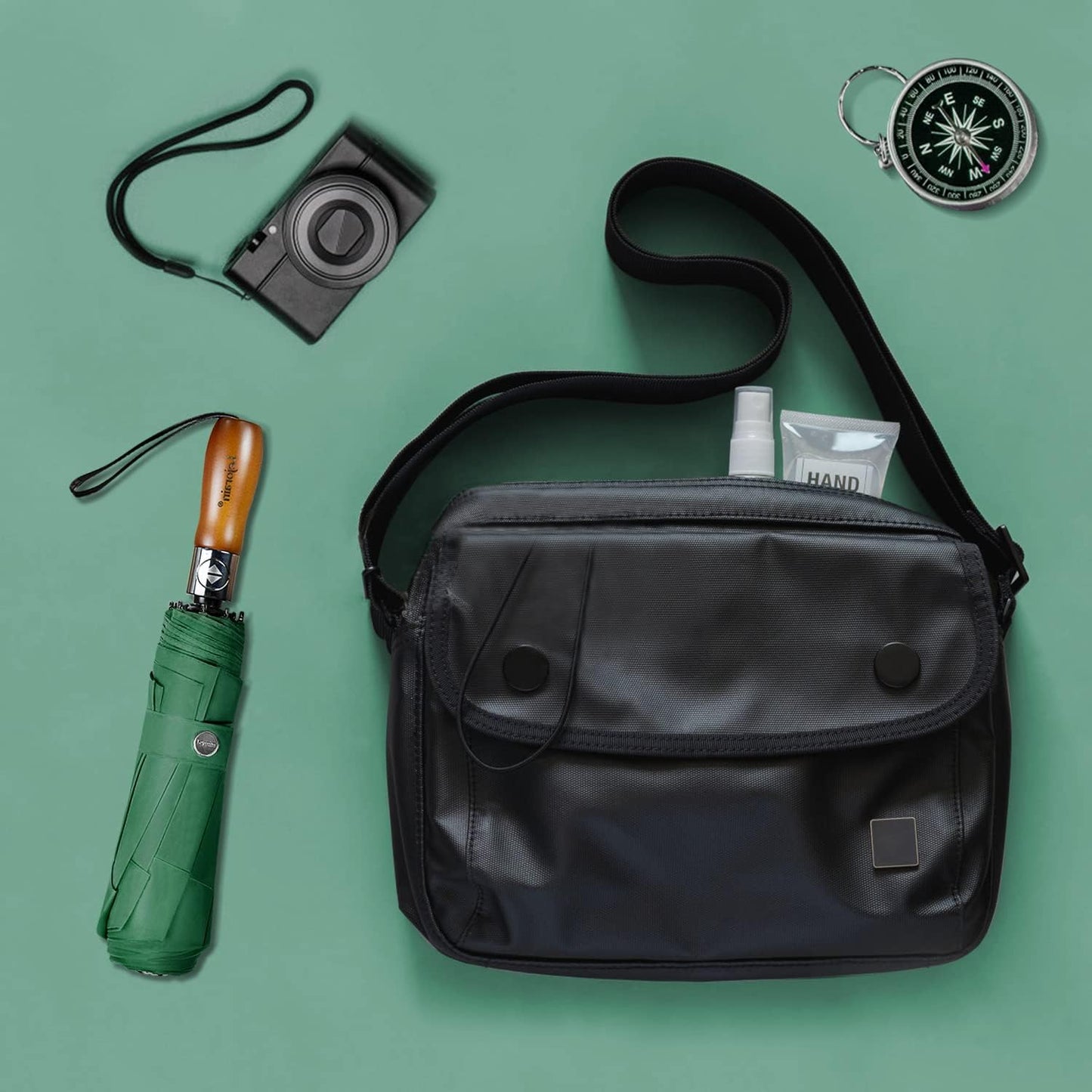 Lejorain Large Folding Golf Umbrella - Compact Mens Umbrellas Travel Rain and Windproof 54inch Collapsible Automatic Open Close Umbrella 210T Teflon Vented Double Canopy