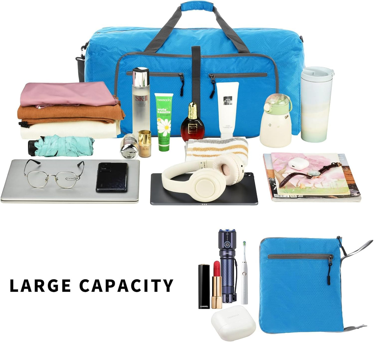 Felipe Varela Duffle Bag with Shoes Compartment and Adjustable Strap,Foldable Travel Duffel Bags for Men Women,Waterproof Duffel Bags