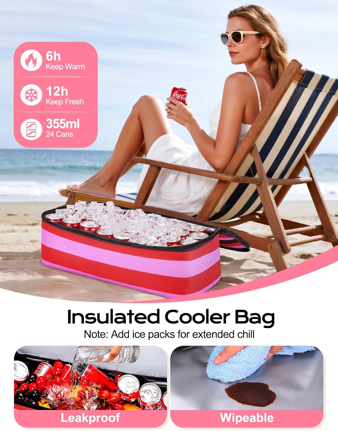 Beach Bag with Cooler, 54L Large Waterproof Sandproof Travel Tote Bag, Duffel Weekender Bag for Packing/Travel/Gym