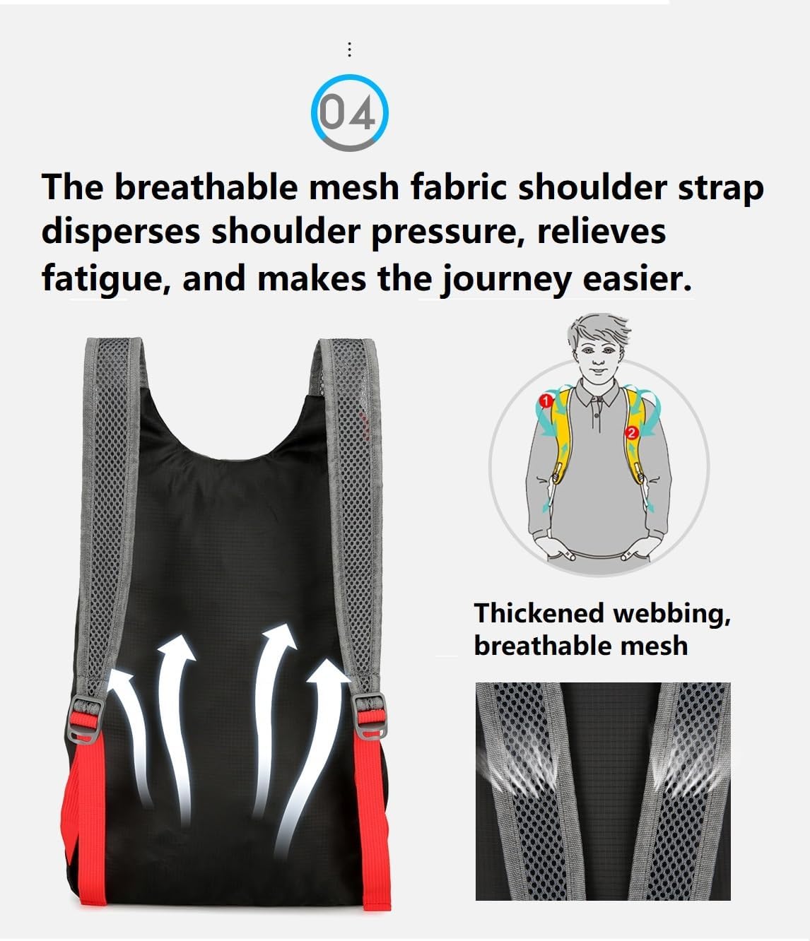 16L Lightweight Foldable Hiking-Backpack Small Packable-Daypack For Travel,Ultralight Water-Resistant Gym Bag Men Women Easy Carry-on (Black+Red)