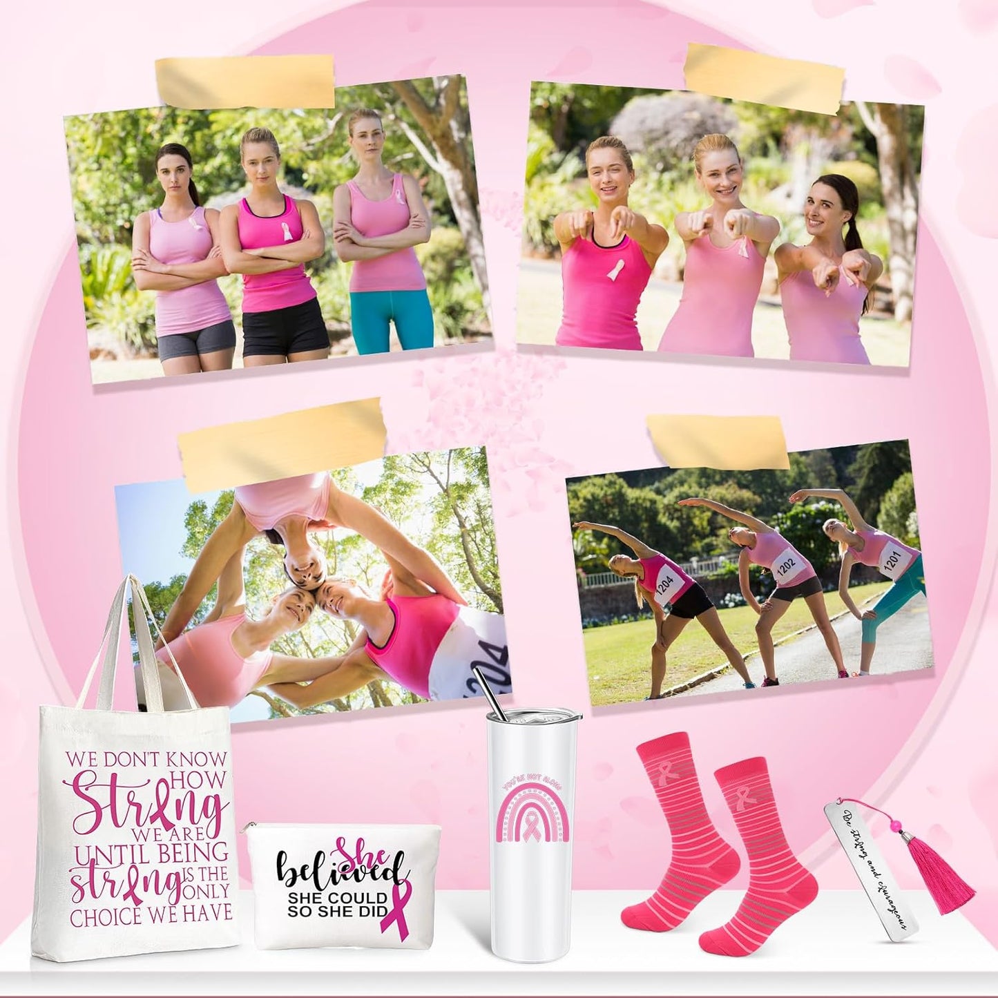 Silkfly 5 Pcs Book Lovers Gifts Set, Gifts for Book Lovers, Includes 20 oz Wine Tumbler Socks Bookmark Tote Bag and Cosmetic Bag (Pink Ribbon)