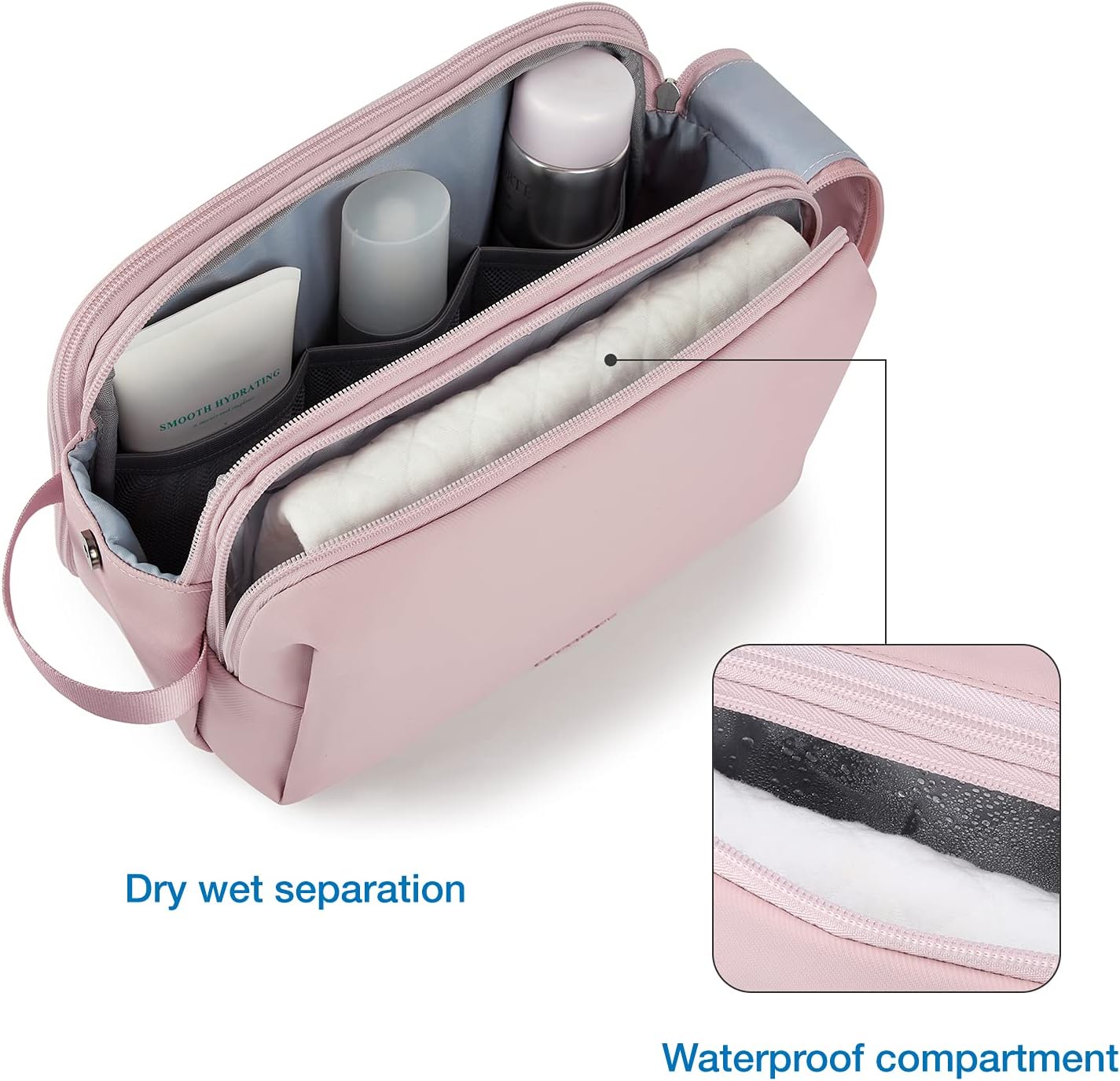 BAGSMART Toiletry Bag for Men, Travel Toiletry Organizer Dopp Kit Water-resistant Shaving Bag for Toiletries Accessories, Door Room Essentials,Pink-large