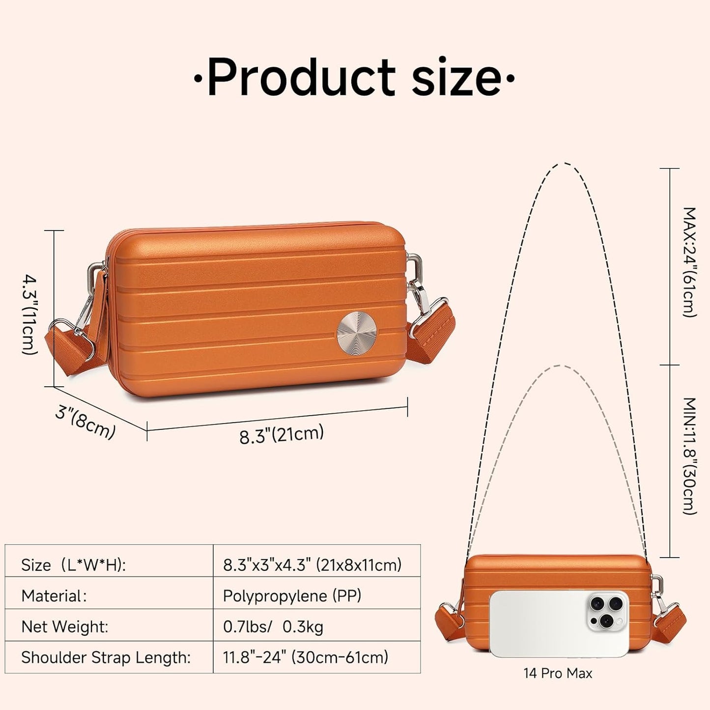 Somago Hard Shell Suitcase Handbag with Adjustable Strap Mini Cosmetic Handbag Cell Phone Purse Bag for 6.9" Shoulder Bag(Sunset Orange)