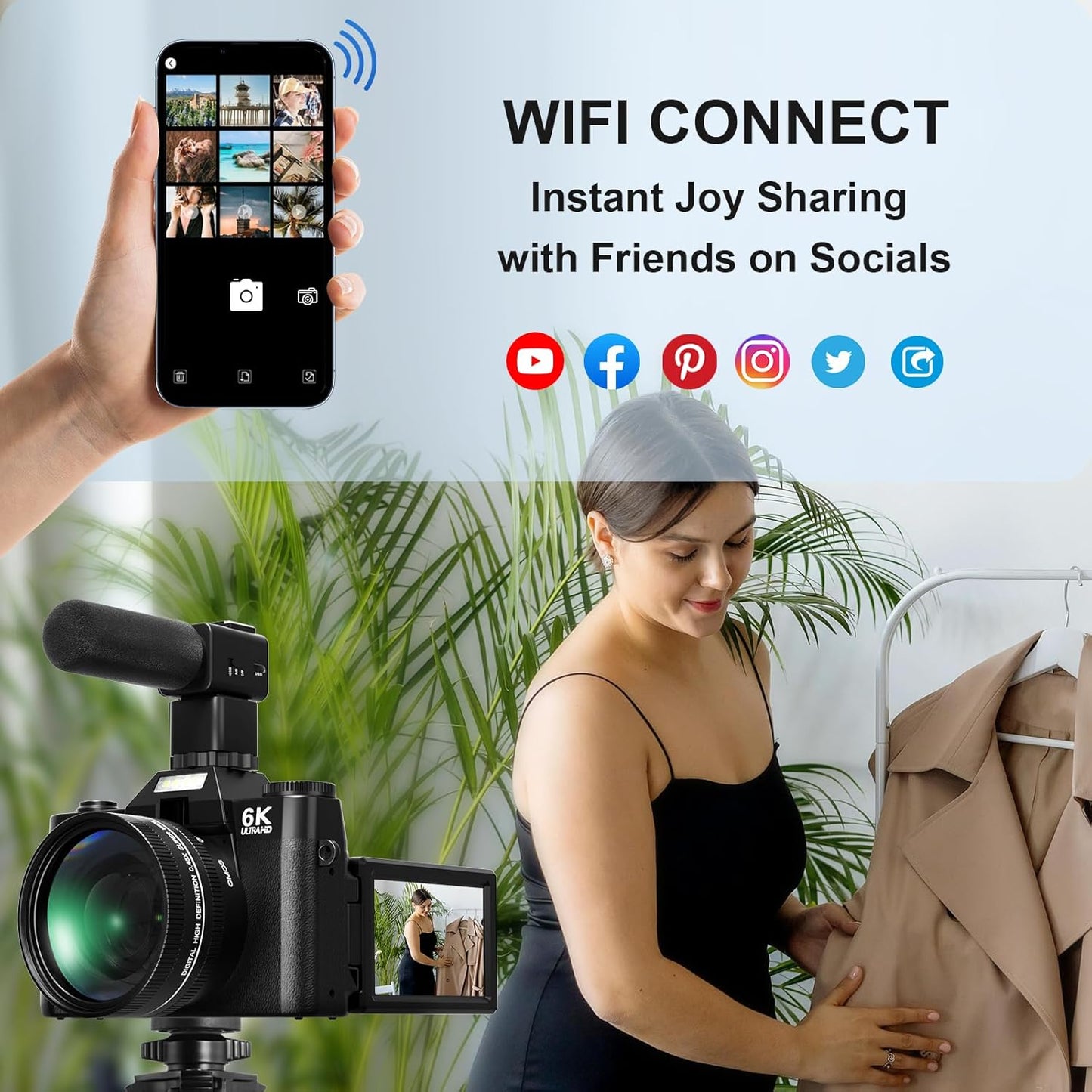 Yatao Digital Cameras for Photography and Vlogging, 6K 64MP Flip Screen, Dual Lens, Microphone for Video, 64GB TF Card, Compact Photo WiFi Camera for YouTube Kit Travel, Beginners (Black)