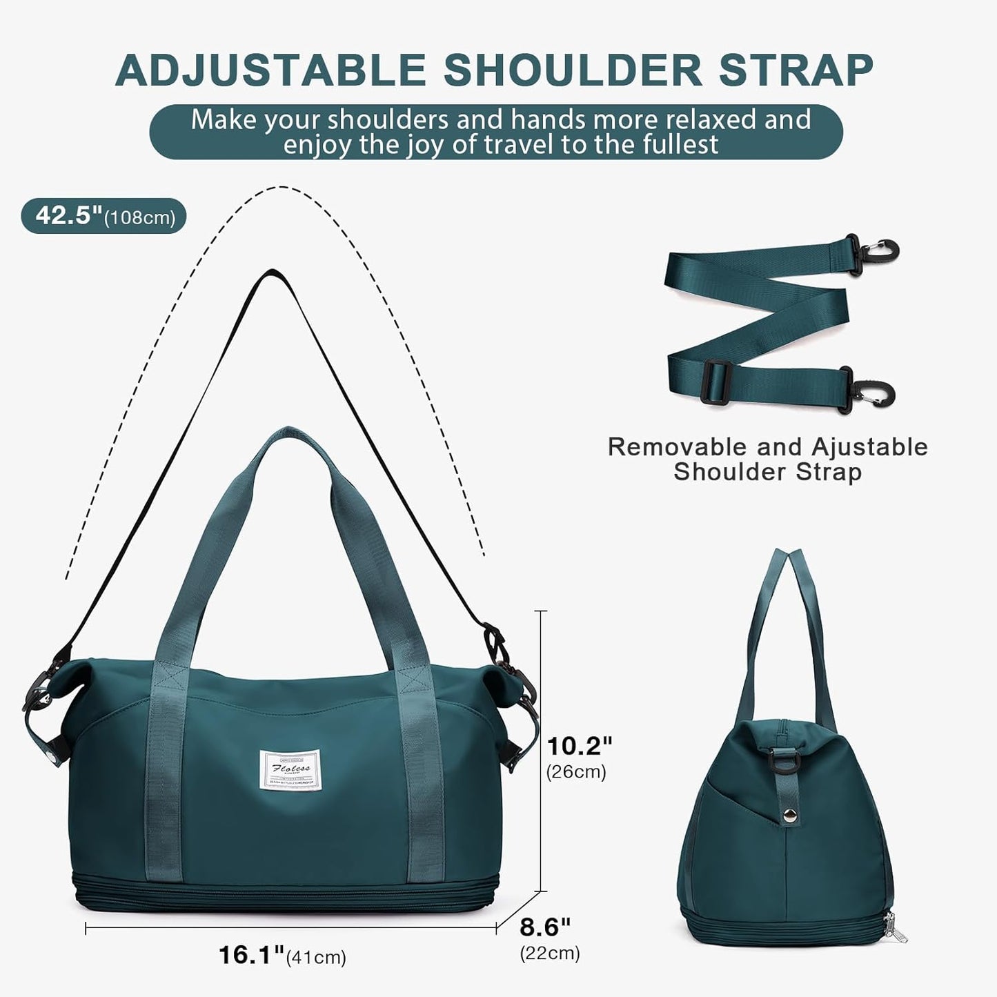 Travel Duffel Bag, Sports Tote Gym Bag, Shoulder Weekender Overnight Bag for Women