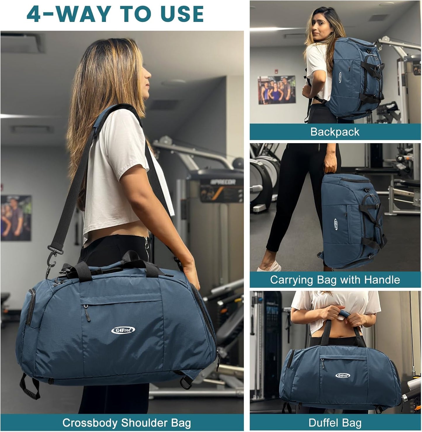 G4Free 40L 3-Way Duffle Bag Backpack Gym Bag for Men Women Sports Duffel Bag with Shoe Compartment Travel Backpack Luggage