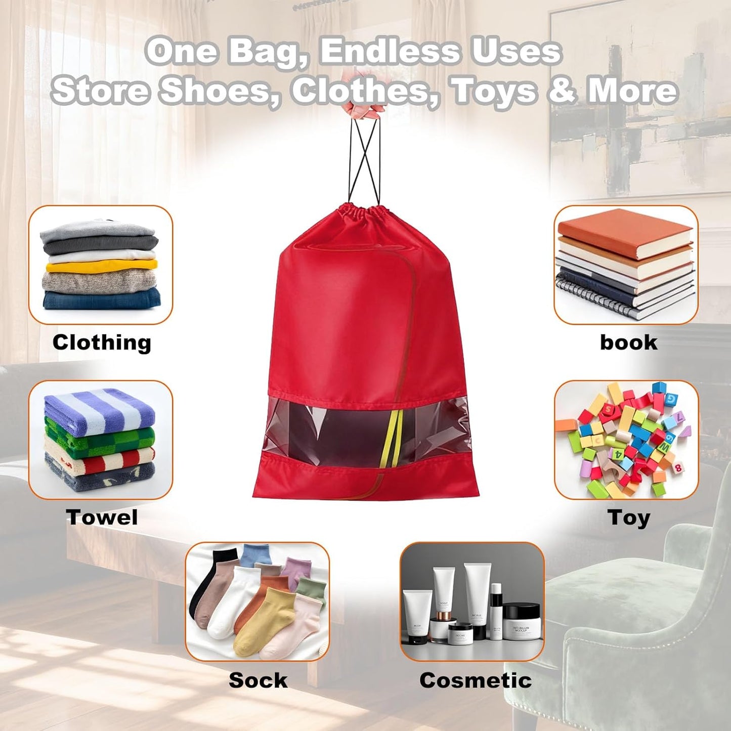 20 Pack Shoe Bags for Travel, 17" x 12.6" Drawstring Shoe Organizers with Clear Window, Breathable Non-Woven Dustproof Pouches for Luggage & Closet (Red)