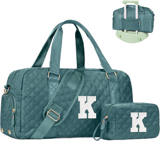 Initial Duffle Bag for Travel Women Girls Gift: Personalized Weekender bags, Dance Cheer bag Sports for Girl, Kid Gymnastics Bags, Birthday Gifts for Women Girls Kids Teens Mom Teacher
