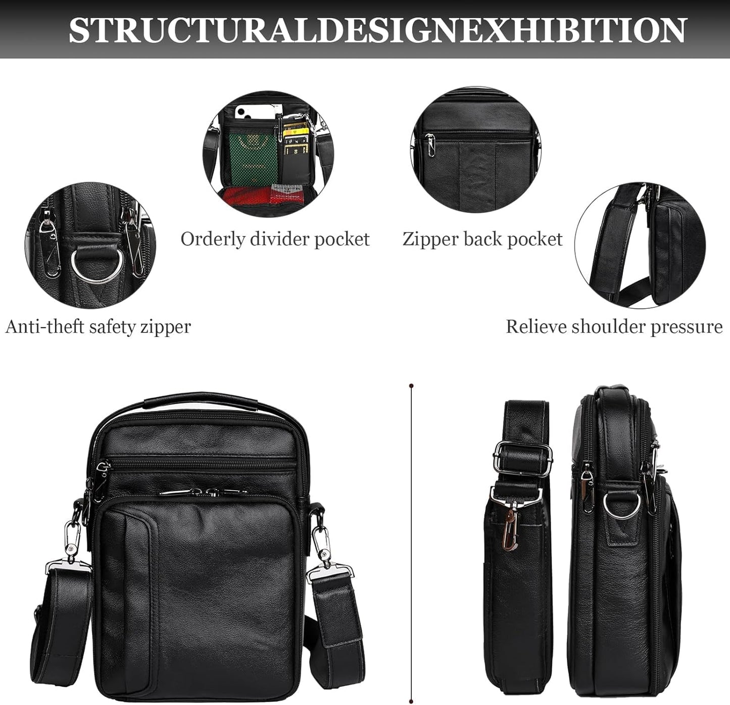 Leather Small Messenger for Men - Women Shoulder Chest Travel Bag - Crossbody Bag