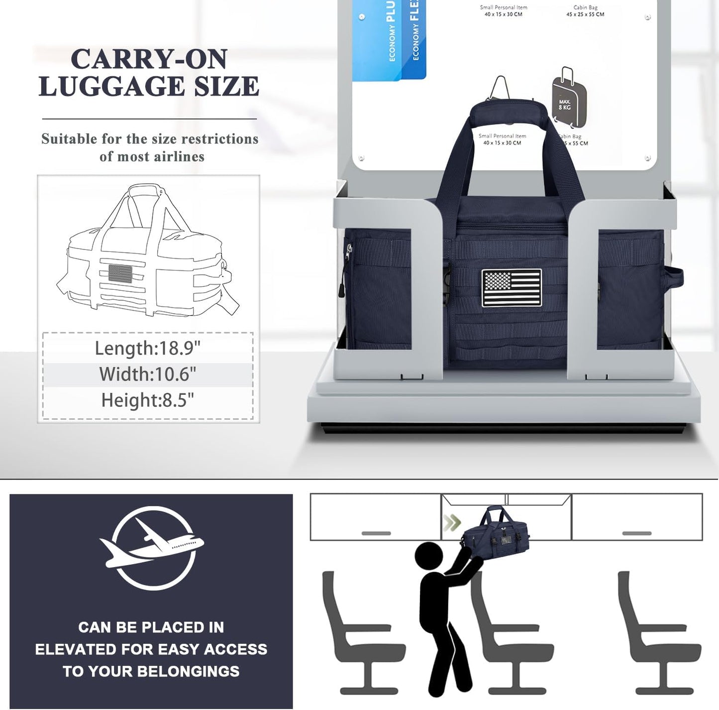 ETRONIK Gym Bags for Men Women, Military Travel Duffle Bag Backpack with Shoe Compartment, 3 in 1 Carry on with Wet Pocket, Weekender Overnight Range Backpack for Workout Football Gym, Blue