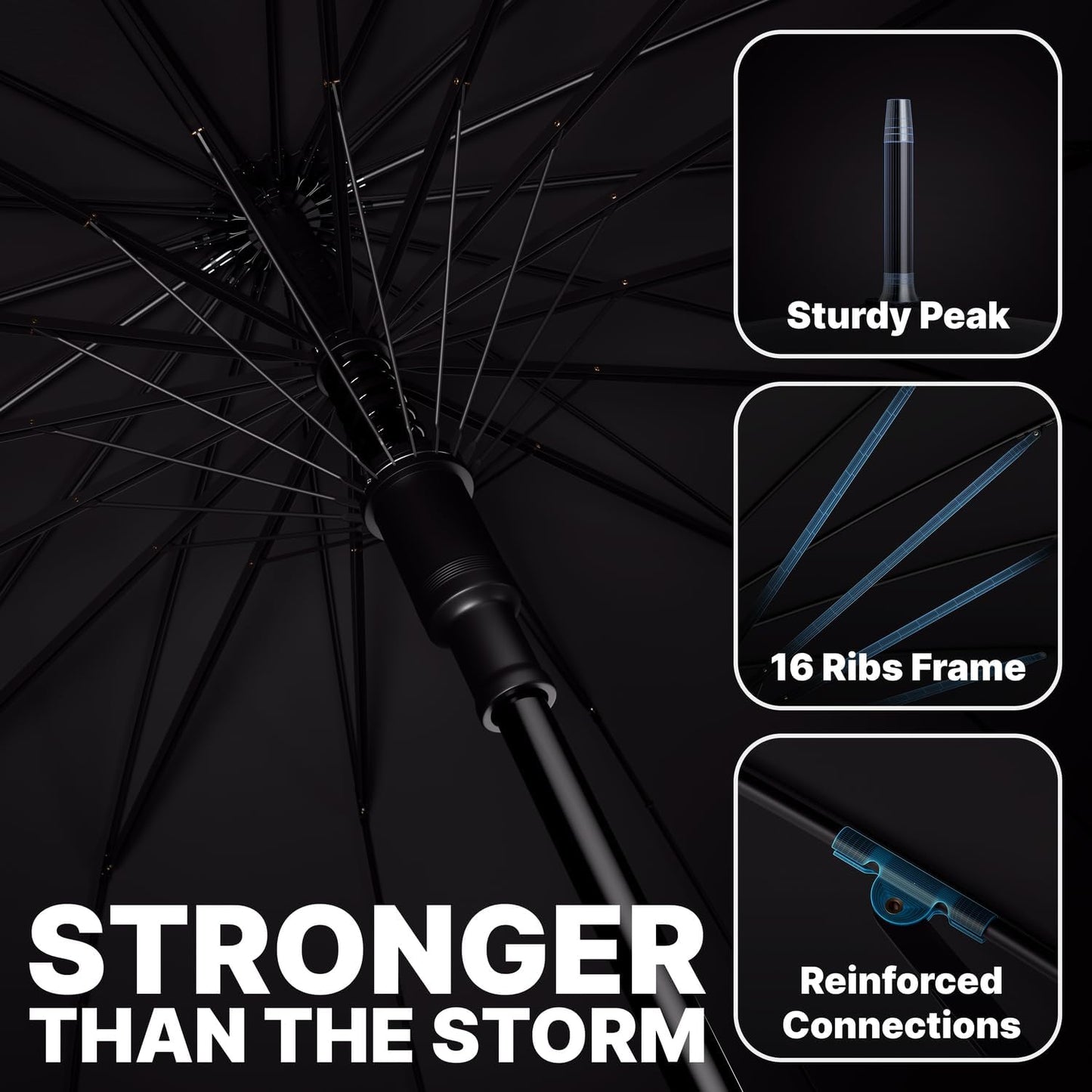 Royal Walk Windproof Large Umbrella for Rain 54 Inch Automatic Open for 2 Persons Wind Resistant Big Golf Umbrellas for Adult Men Women Classic Wooden Handle Fast Drying Strong 16 Ribs Travel 120cm