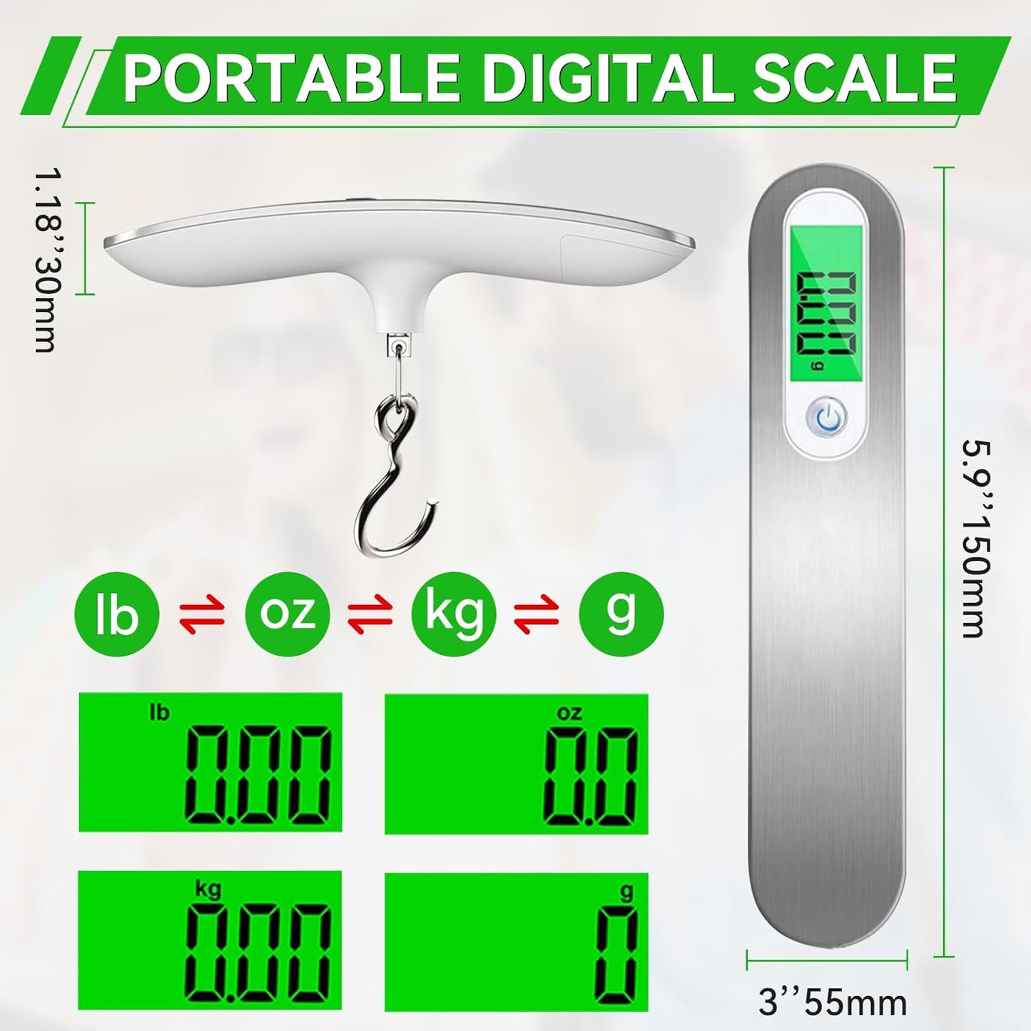 110 lbs Luggage Weight Scale Digital High Precision Scale Portable Handheld Scale with g/oz/kg/lb Travel Accessories Scale Luggage Scale Cover Backlit LCD Display