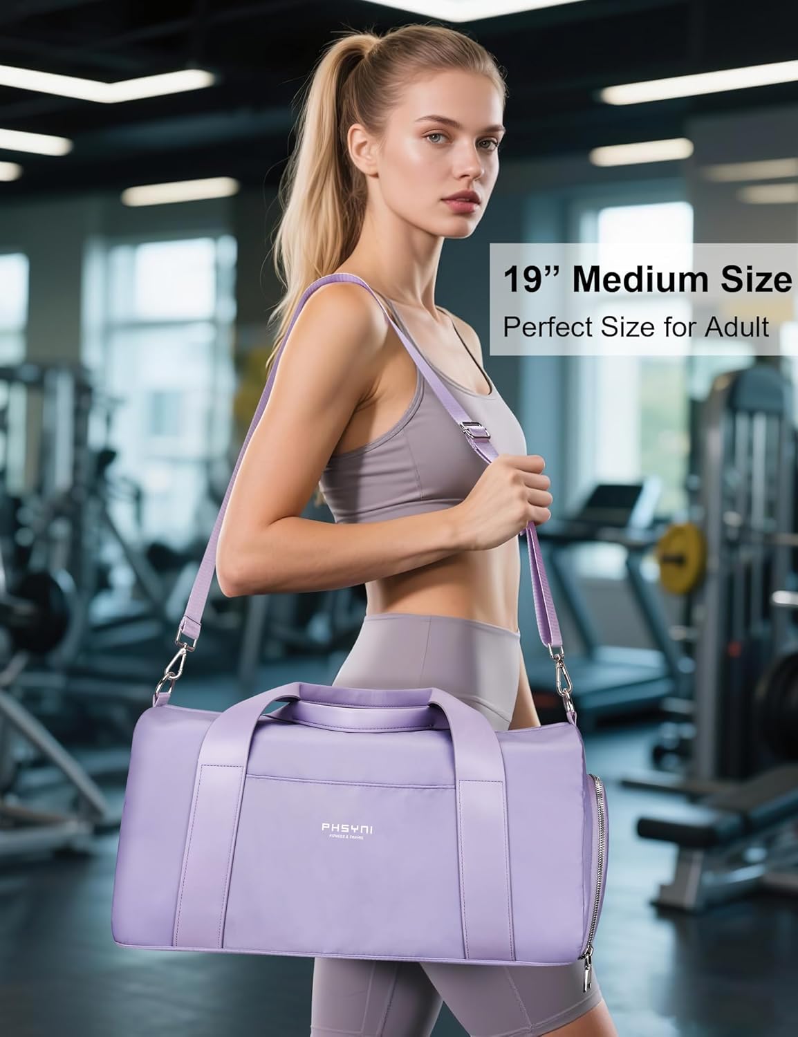 Gym Bag for Women Girls with Shoe Compartment & Wet Pocket - Duffle Bag for Travel Sports Fitness Workout Athletic, 19"-Medium, Purple
