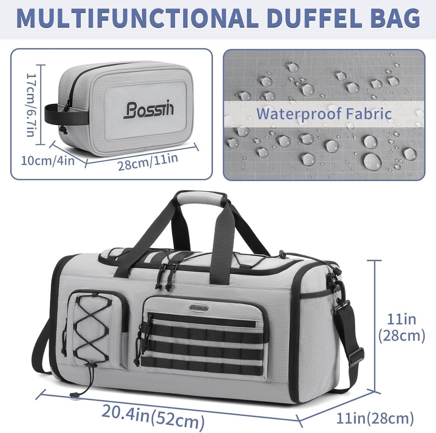 Bosstin Gym Bag for Men & Women,45L Travel Duffle Sports Duffel Bag Gym Weekender Overnight Backpack with Shoe Compartment (GREY CHECKERED)