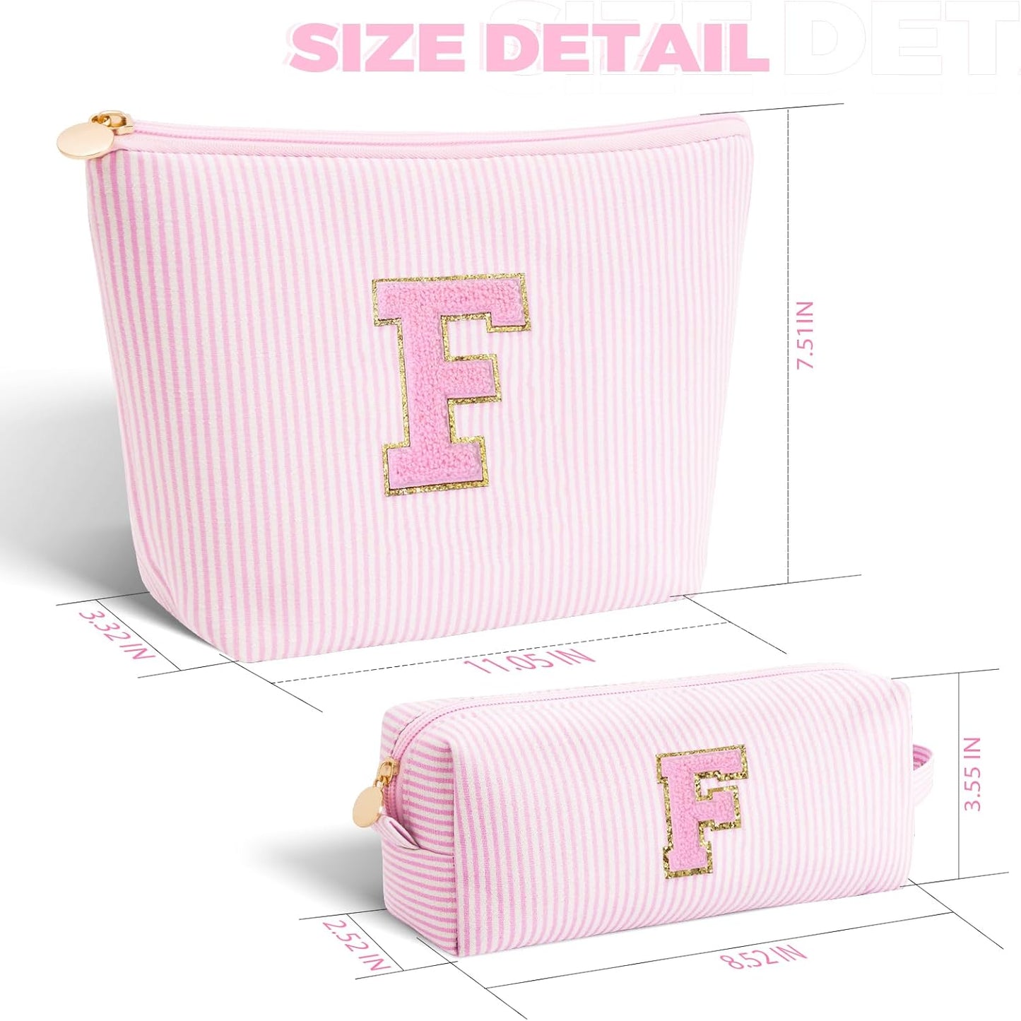 Personalized Makeup Bag for Women Girls - Fashion Cosmetic Bag Trendy Travel Toiletry Bag with Initials Letter - Teen Gifts - Pink,F