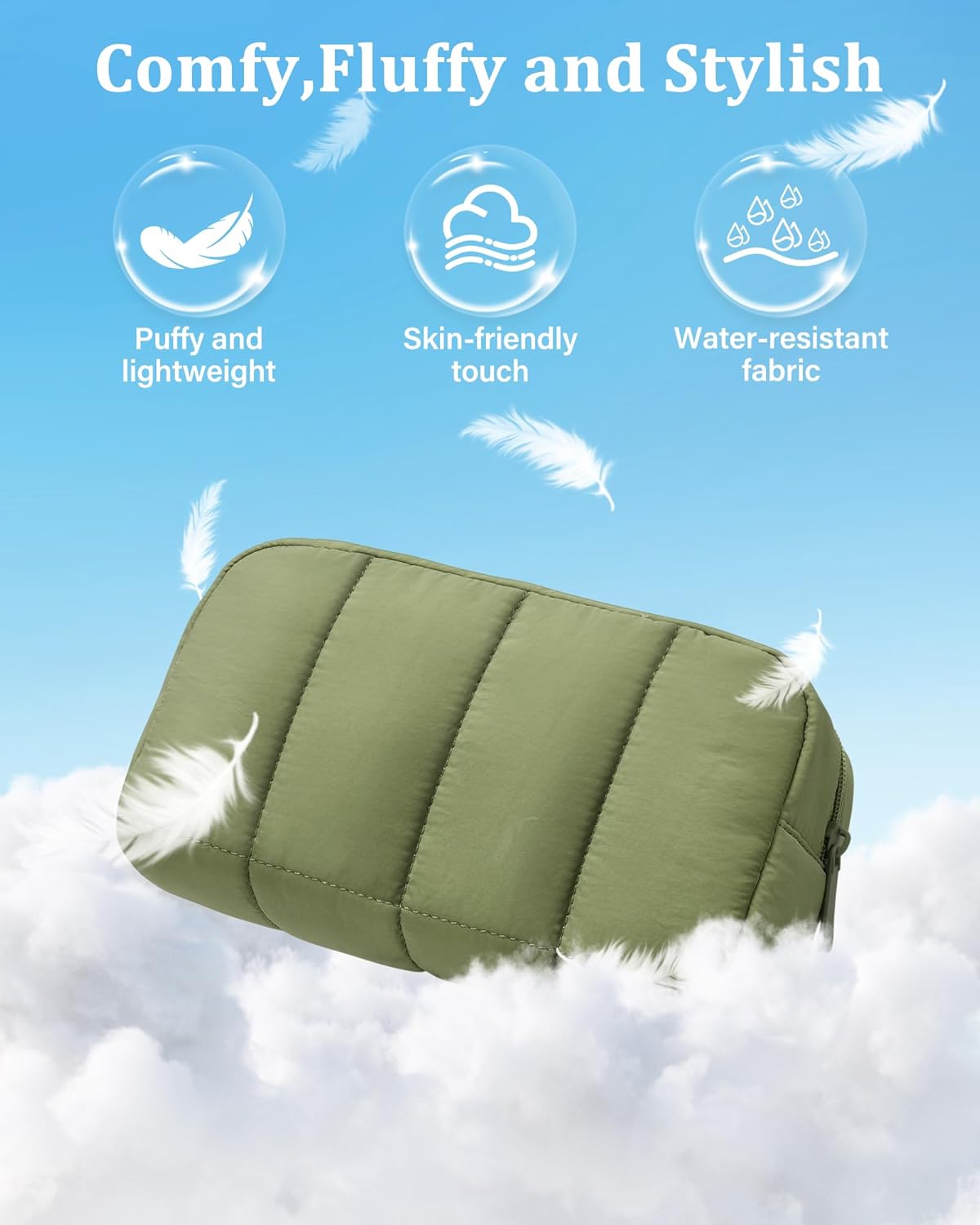 oscaurt 2 Pcs Makeup Bag Travel Toiletry Bag for Women Puffy Padded Cosmetic Pouch Purse Wide-open Makeup Organizer Case Travel Essentials