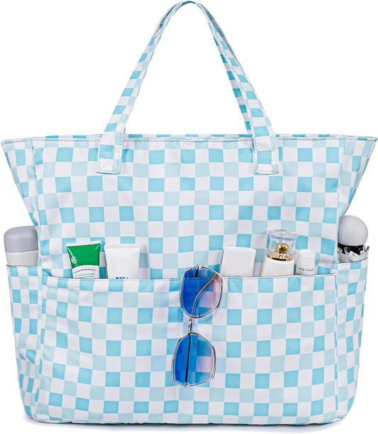 LEDAOU Large Beach Tote Bag Women Waterproof Sandproof Zipper Beach Tote Bag for Pool Gym Grocery Travel with Wet Pocket