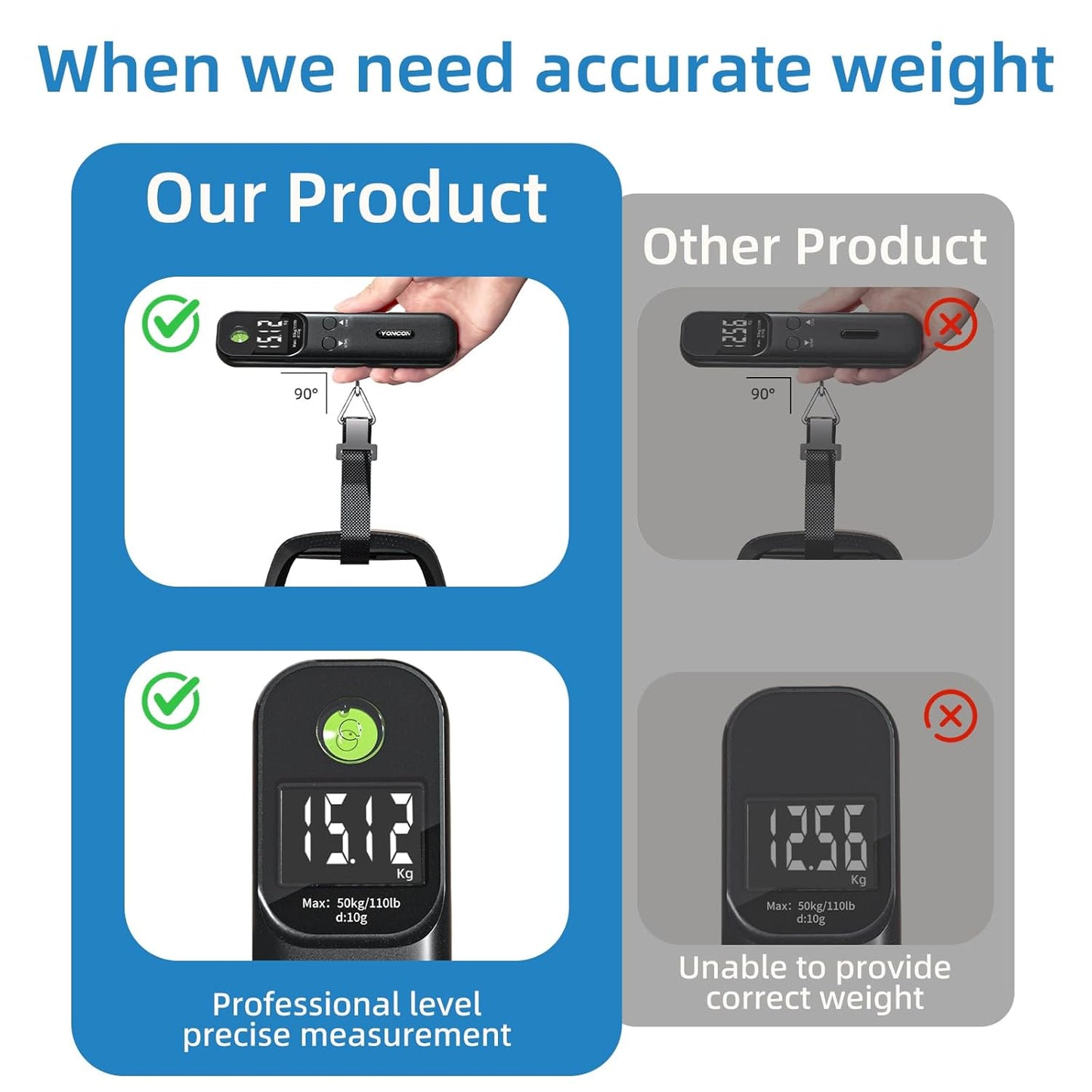 Luggage Scale - 110lb Digital Suitcase Weight Scale with LCD Display, 3 Units (lb/kg/oz) and Tare Function, Portable Travel Essentials for Backpacks, Packages and Outdoor Gear (Black)