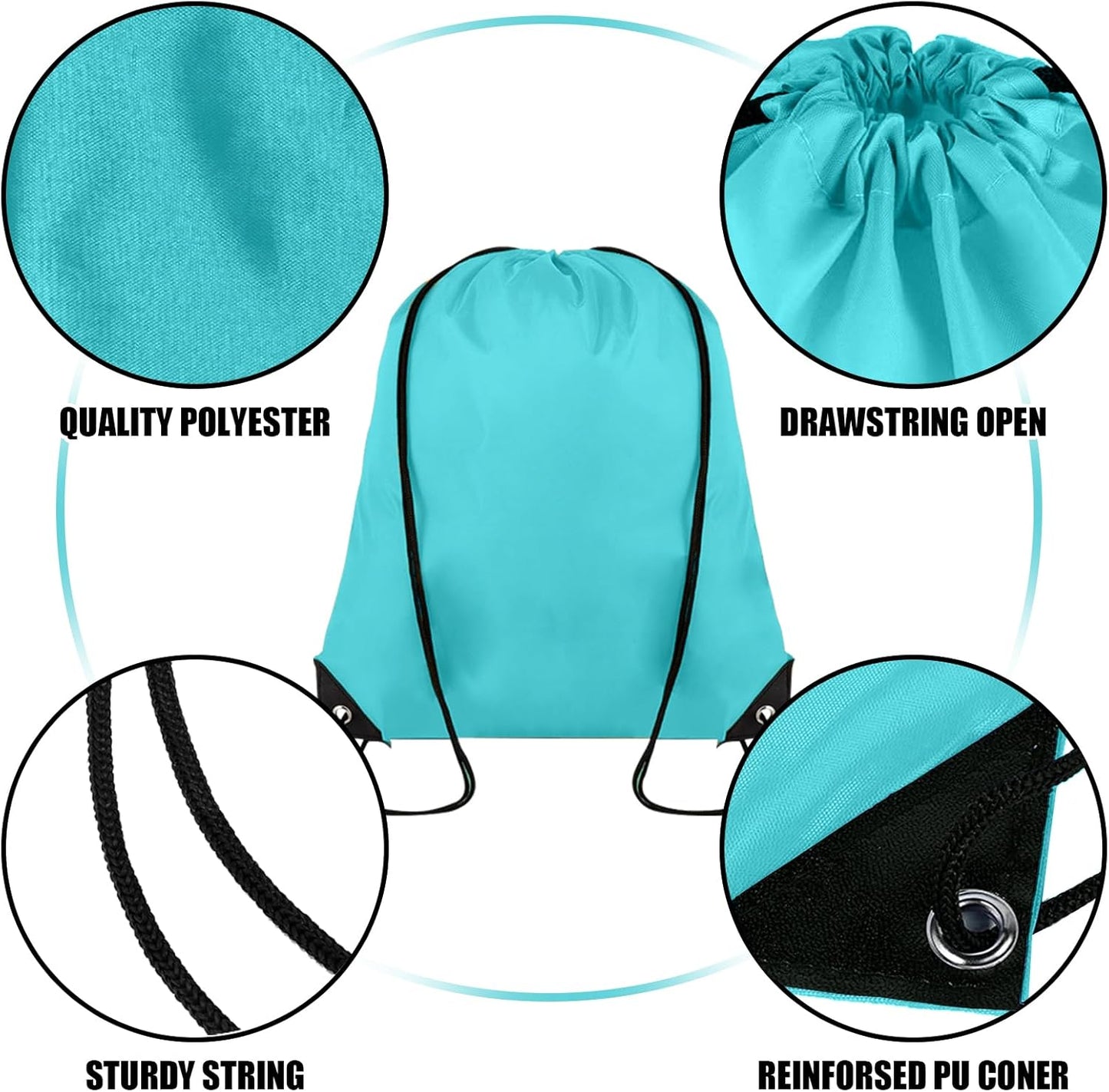 100 Pieces Drawstring Backpack Bulk Cinch Sackpack Ployster Drawstring Bags for Gym Party Trip(Aqua)