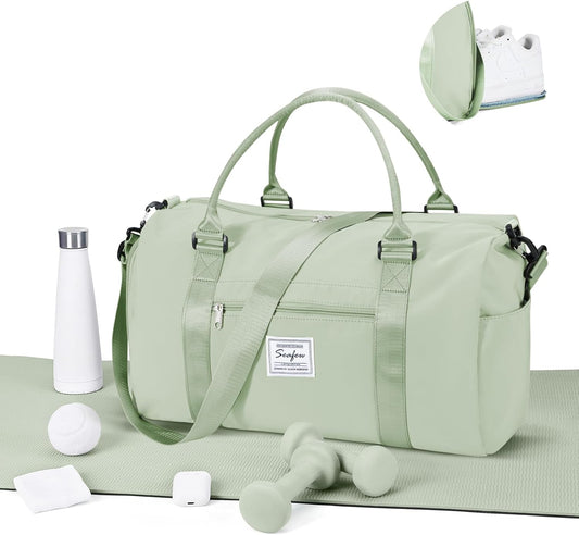 Gym Bag for Women Men with Shoes Compartment,Sports Duffle Bags Personal item travel Duffel Tote Bag Small Carry on Weekender Overnight Bag Workout Dance Bags Hospital Holdalls Grass Green