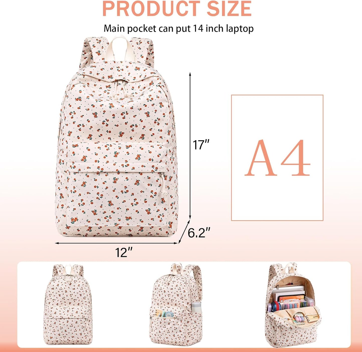 LEDAOU School Backpack Teen Girls Lightweight Bookbag Elementary Middle School Backpacks College Laptop Bag Travel Daypack