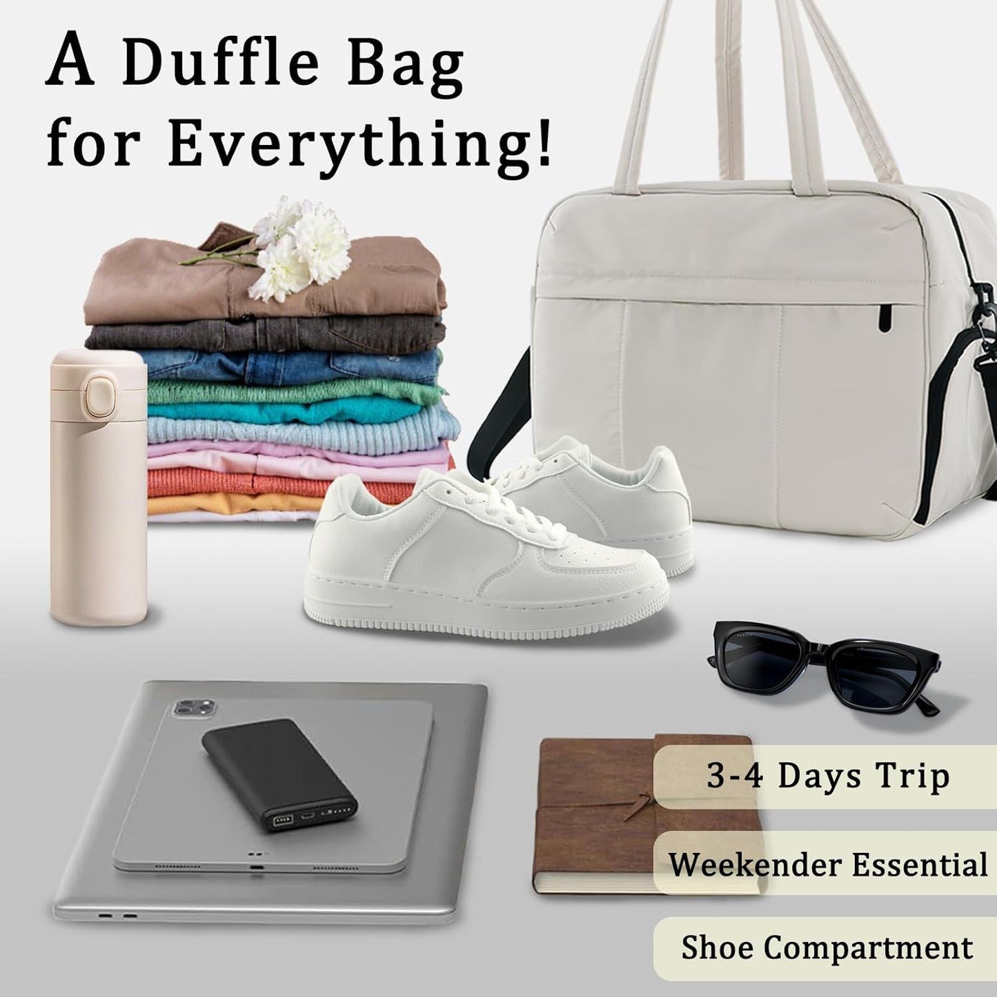 U+U Gym Bag for Women, Duffle Bag with Shoe Compartment Travel Carry on Weekender Bag, Personal Item Travel Bag for Overnight, Water Resistant