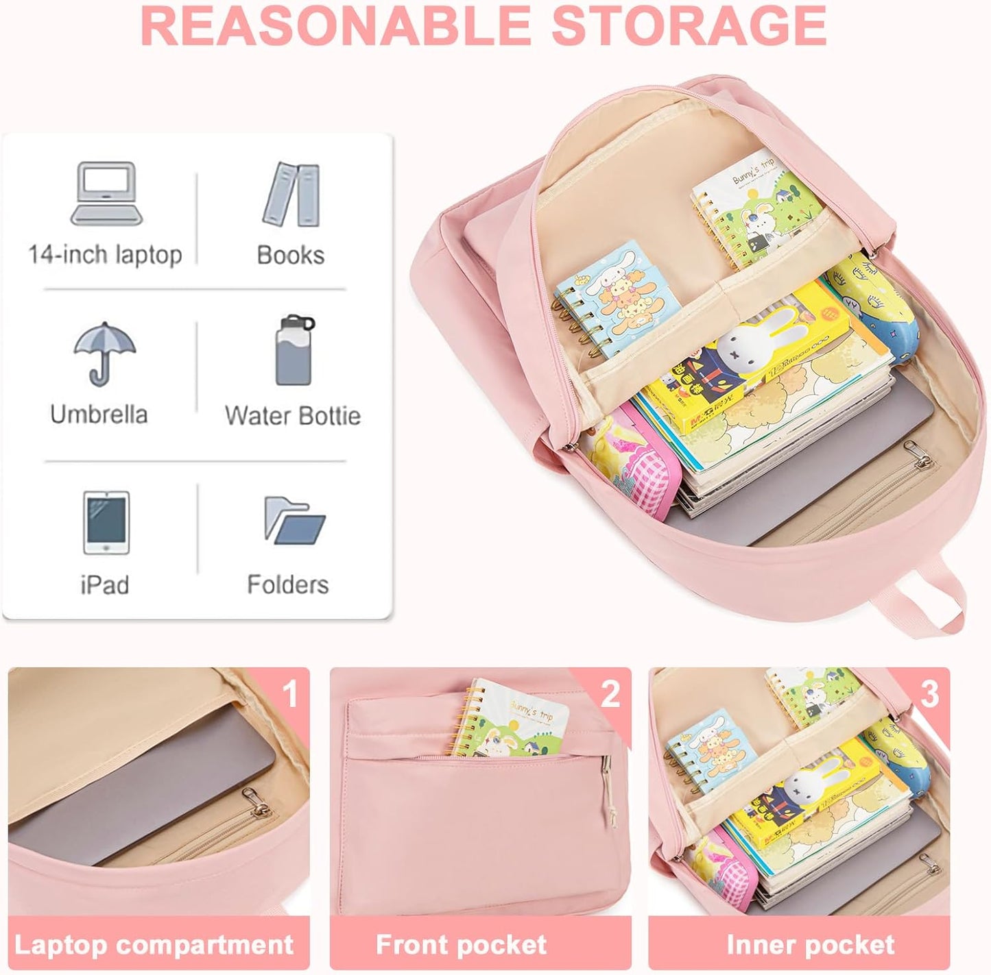 LEDAOU School Backpack Teen Girls Lightweight Bookbag Elementary Middle School Backpacks College Laptop Bag Travel Daypack