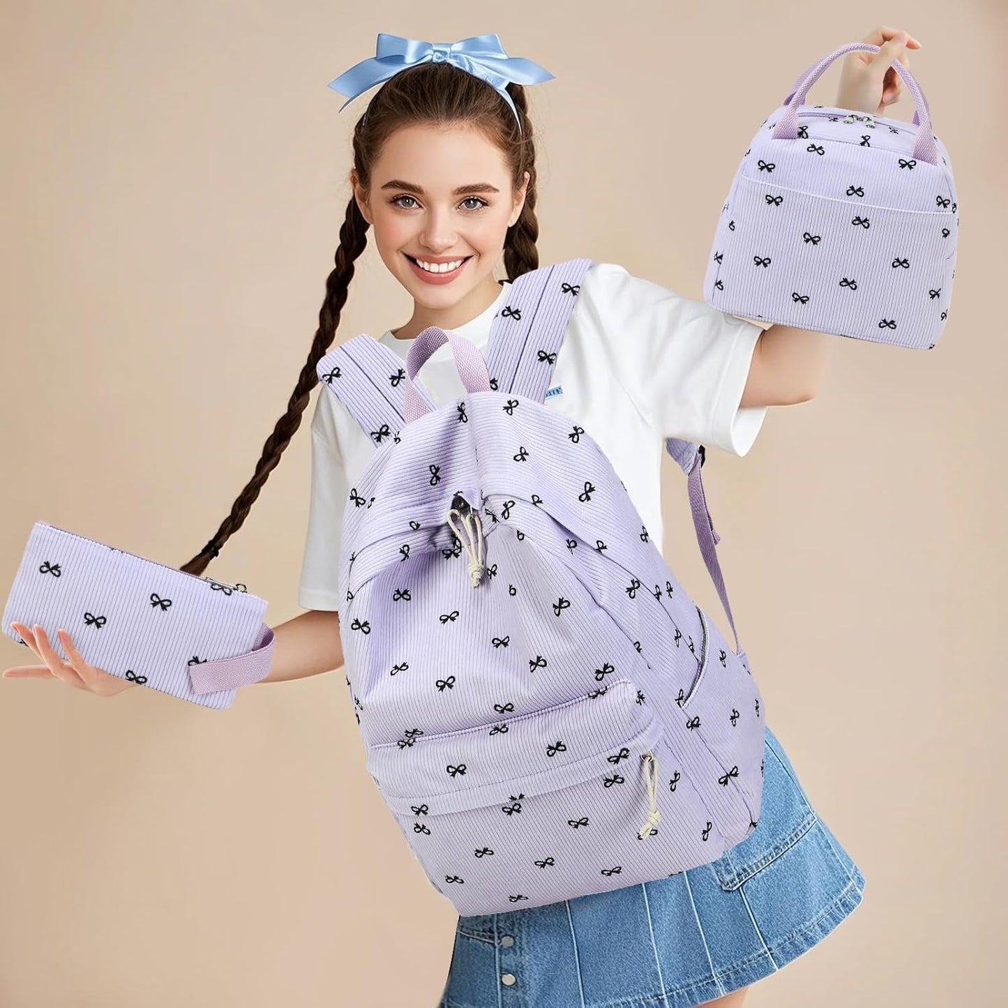 LEDAOU Backpack for Girls School Bag Kids Bookbag Teen Backpack Set Daypack with Lunch Bag and Pencil Case