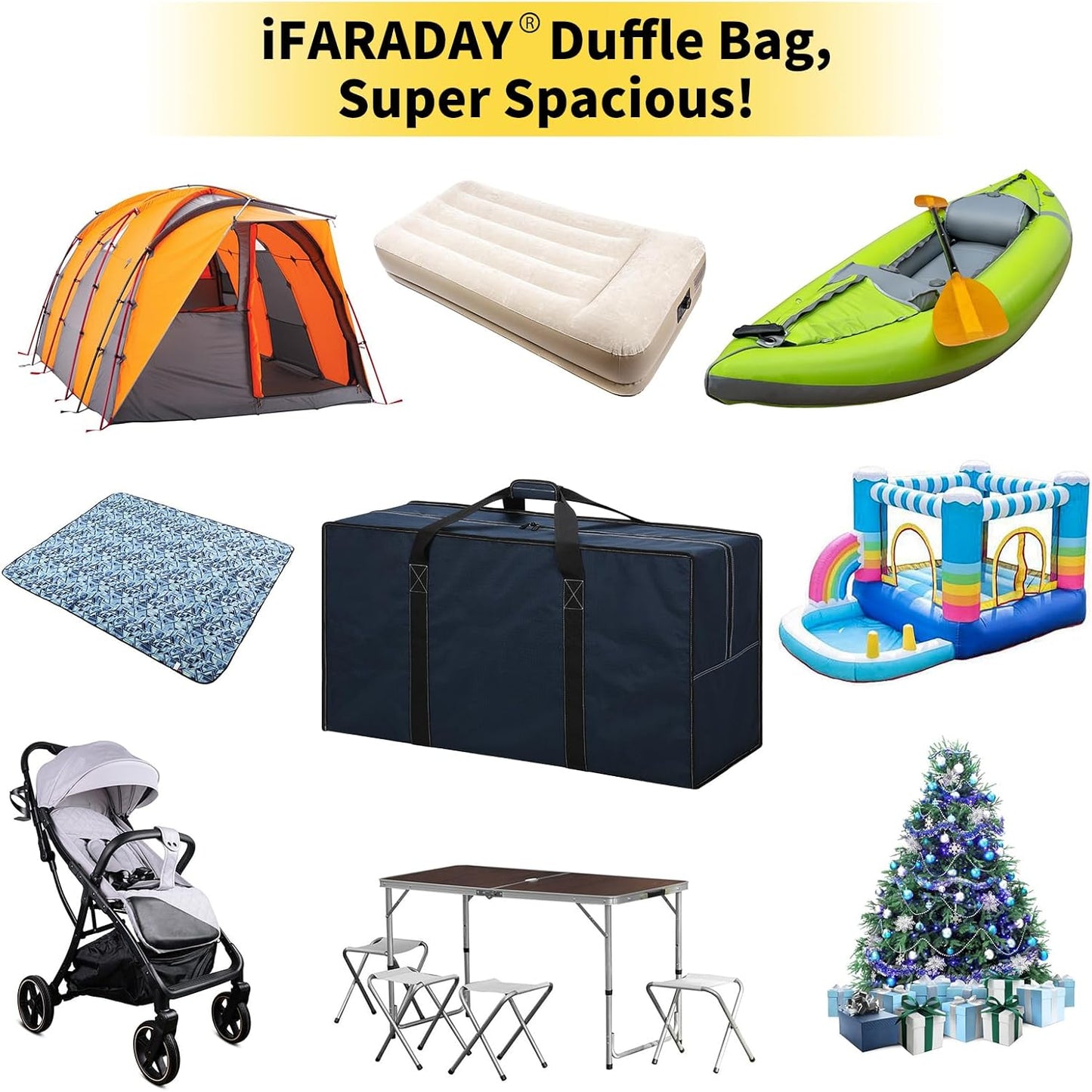 130L Extra Large Duffle Bag - 35 inch Heavy Duty & Water Resistant Duffel Bag Durable Luggage Storage Bag for Camping, Travel, Sports (Navy Blue)