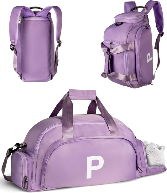 Gifts for College Girls, Initial Gym Bags with Shoe Compartment, Dance Bag for Girls, Monogram Kid Overnight Bags, Travel Duffle Tote-Perfect for Ballet Sport Gymnastics Cheer (Letter P)