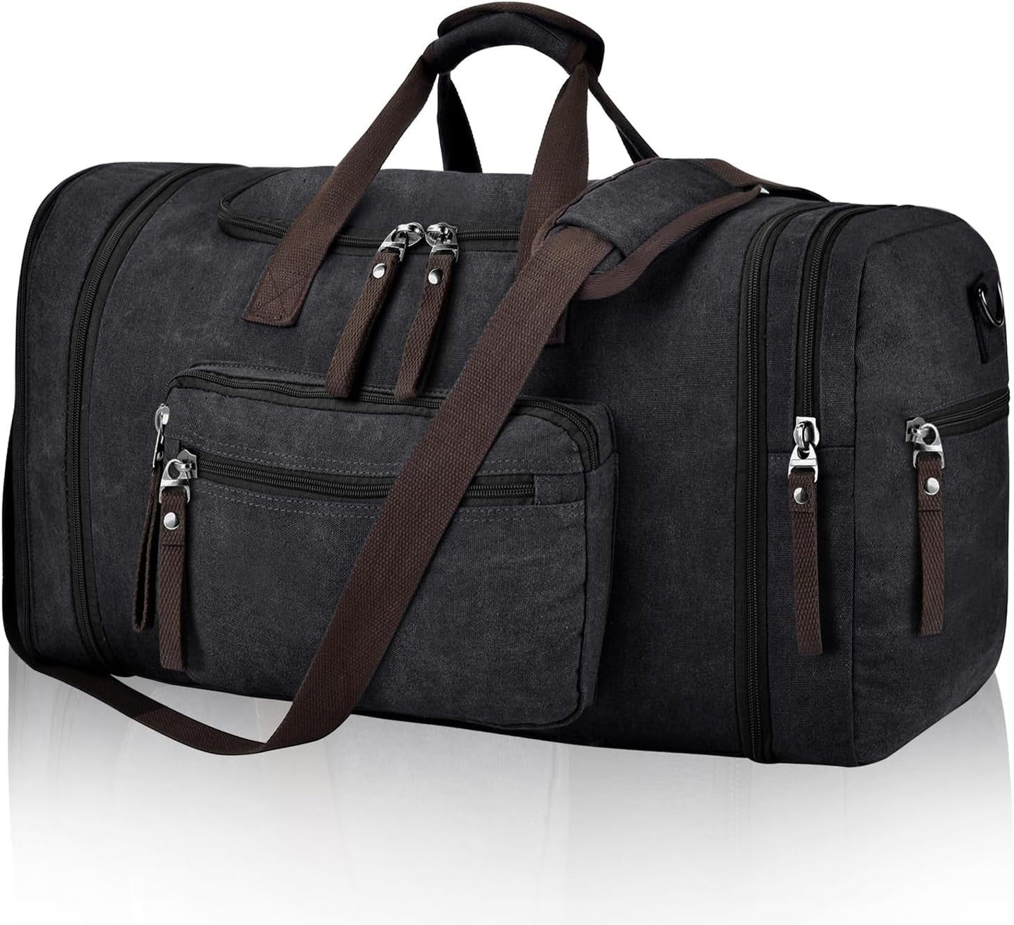 Felipe Varela Duffle Bag for Men, Canvas Expandable Duffel Bag for Travel, Mens Carry On Luggage Bags Traveling Weekender Gym Overnight Duffel Bags for Airplanes, Black