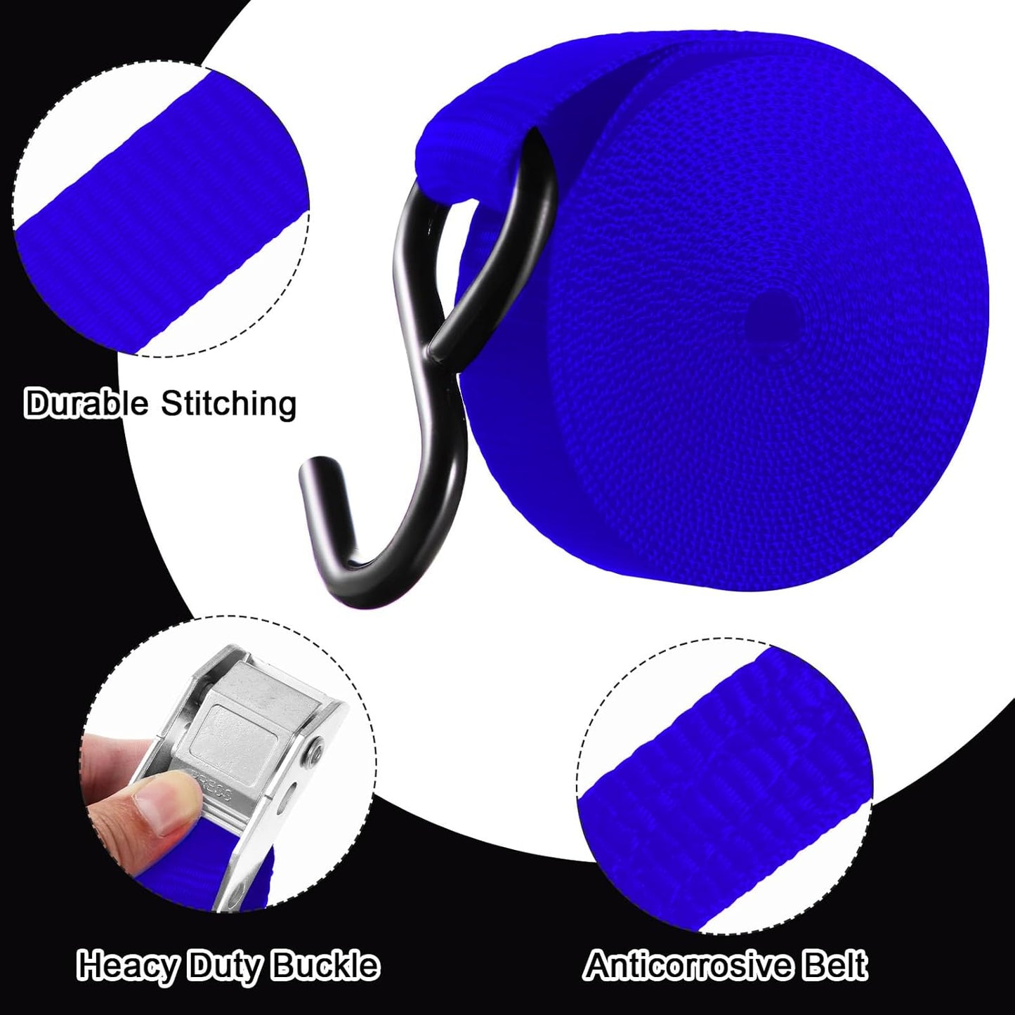 16 Pcs Cambuckle Tie Down Straps 1763lbs Break Strength Securing Straps 1'' x 15 ft Cambuckle Tie Downs with S Hook for Motorcycle, Kayak, Car, Truck, Boat Moving, Securing Cargo(Blue)