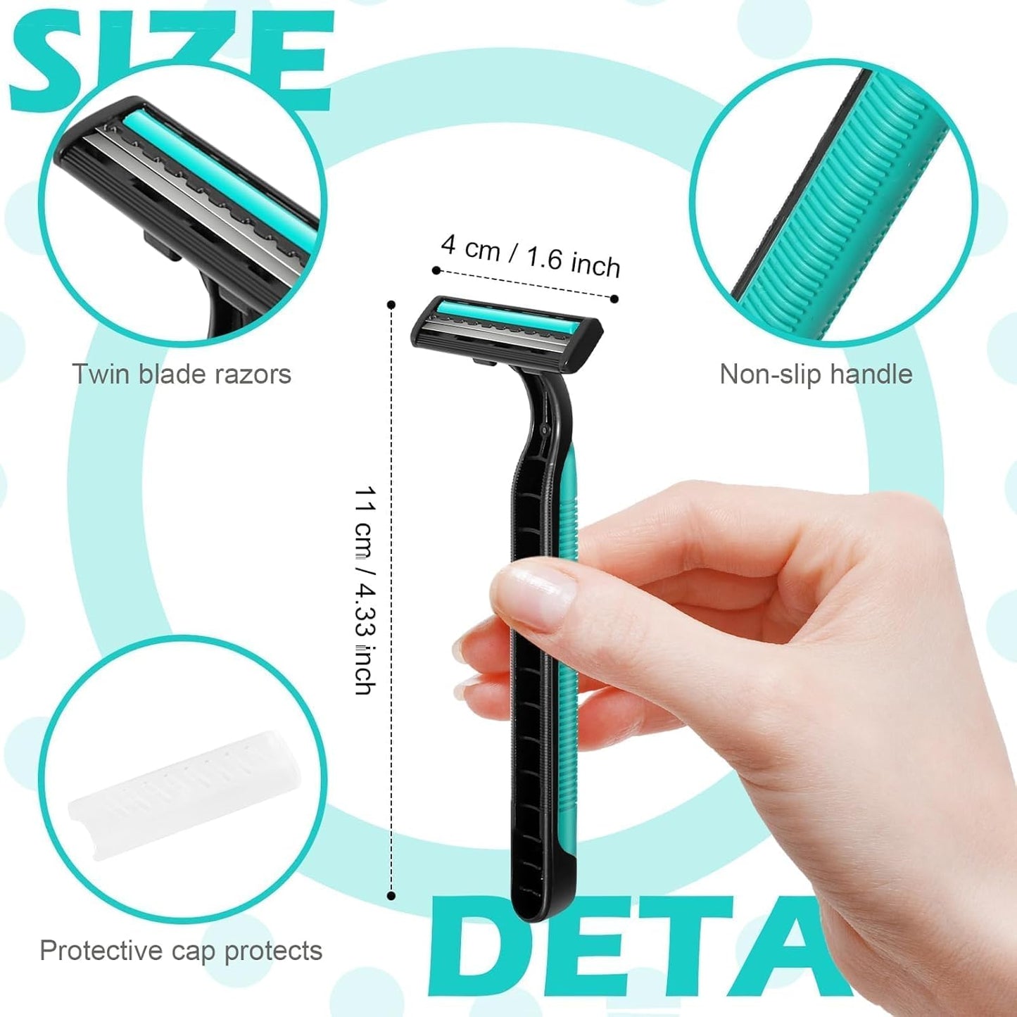 120 Pack Disposable Twin Blade Razors Individually Wrapped, Clear Safety Cap， Multipurpose Portable Shave Razor for Man Woman Bathing Hotel Travel (Green)