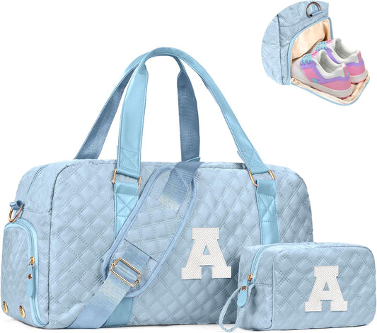 Initial Travel Duffle Bag Women Girls Gift: Personalized Weekender bags, Dance Cheer bag Sports for Girl, Kid Gymnastics Bags, Birthday Gifts for Women Girls Kids Teens Mom Teacher