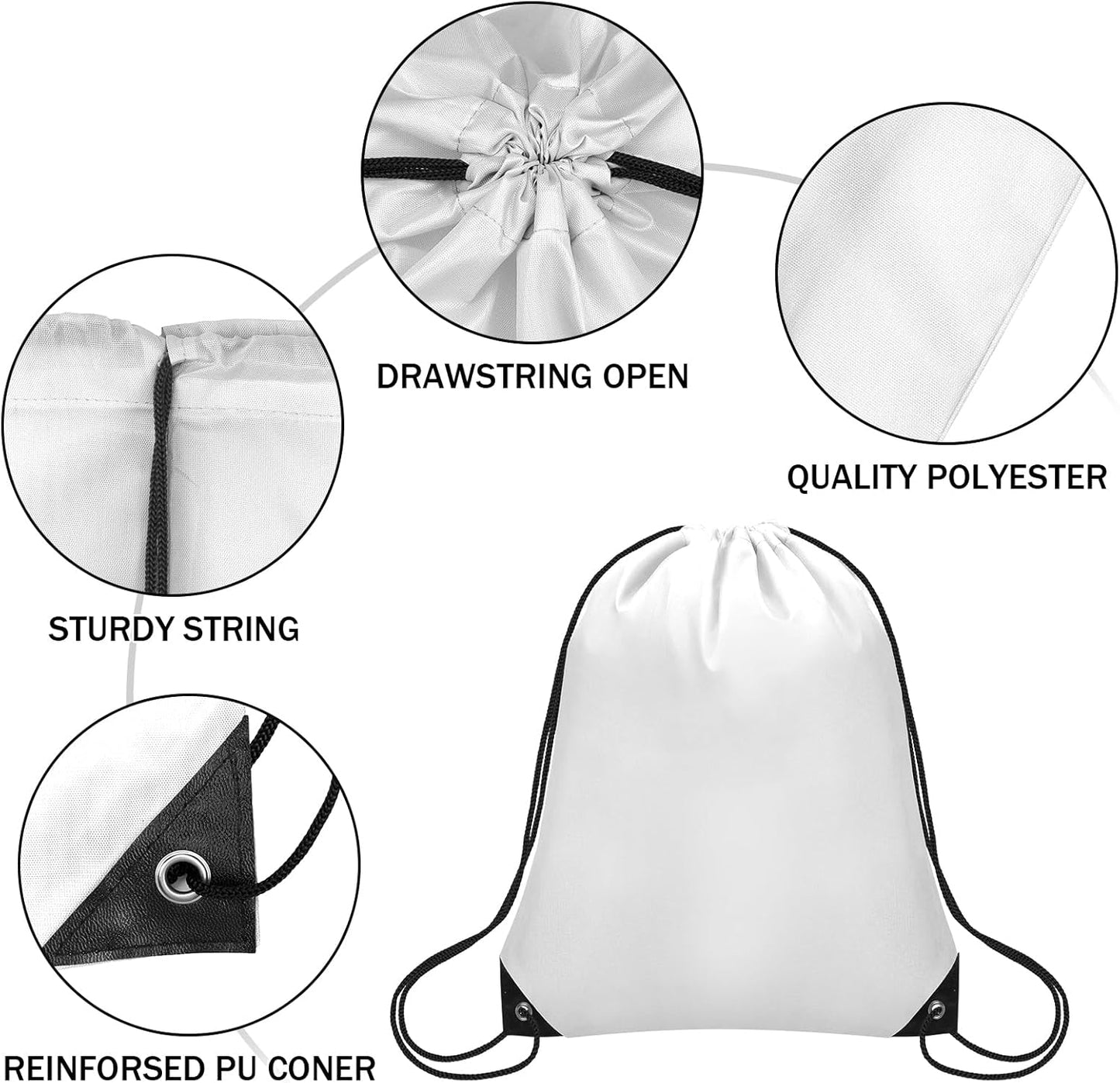 150Pcs Drawstring Backpack Bulk Cinch Sackpack Drawstring Bags Nylon for Gym Party Trip(White)
