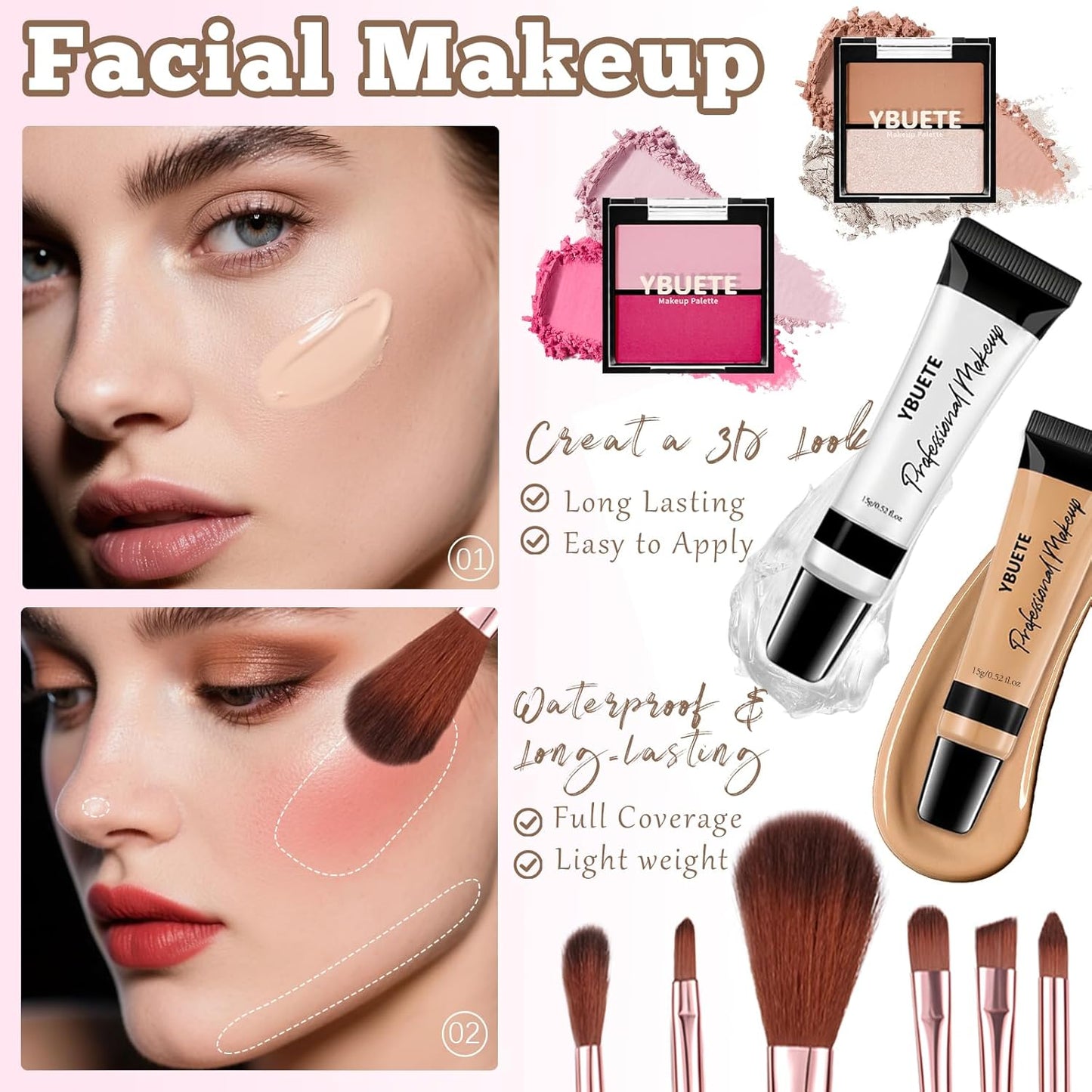 Makeup Full Kit for Beginners Girls Women, Travel Makeup Set Present for Her,Cosmetic Set Include Eyeshadow Blush Lip Gloss Peel Off Lip Stain Eyeliner Mascara Eyebrow Pencil Cosmetic Bag