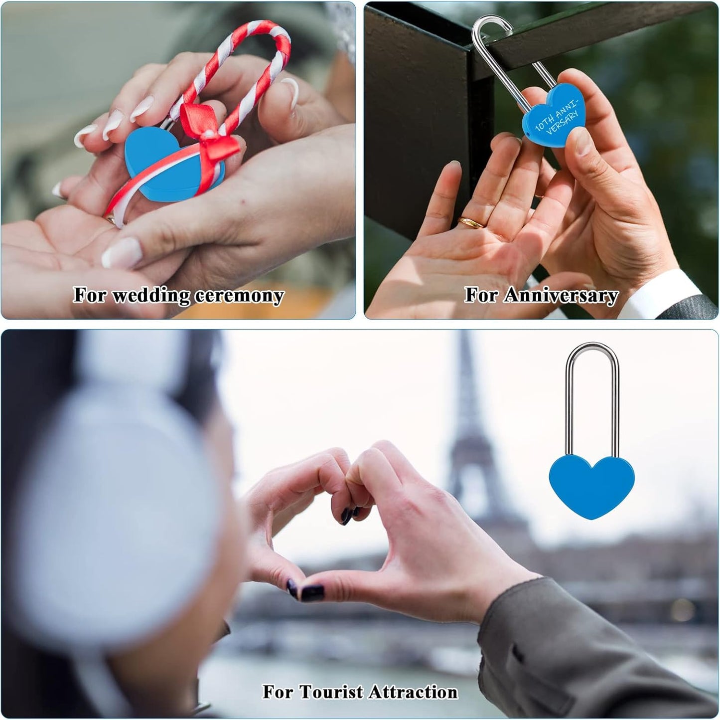 100PCS 3.5" 50mm Love Lock Heart Padlock,Blue Single Heart Wish Lock for Lovers Wedding,Valentines,Anniversary,Travel(NO Key)