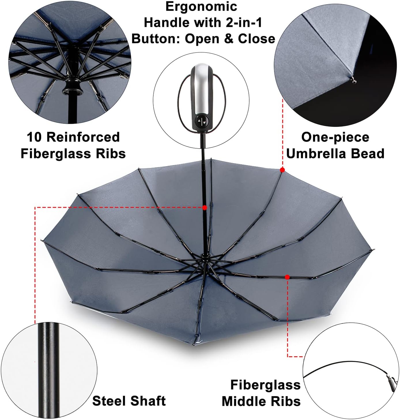TradMall 4 Pack Travel Umbrella Windproof Portable 46 Inches Large Canopy Ergonomic Handle Auto Open & Close