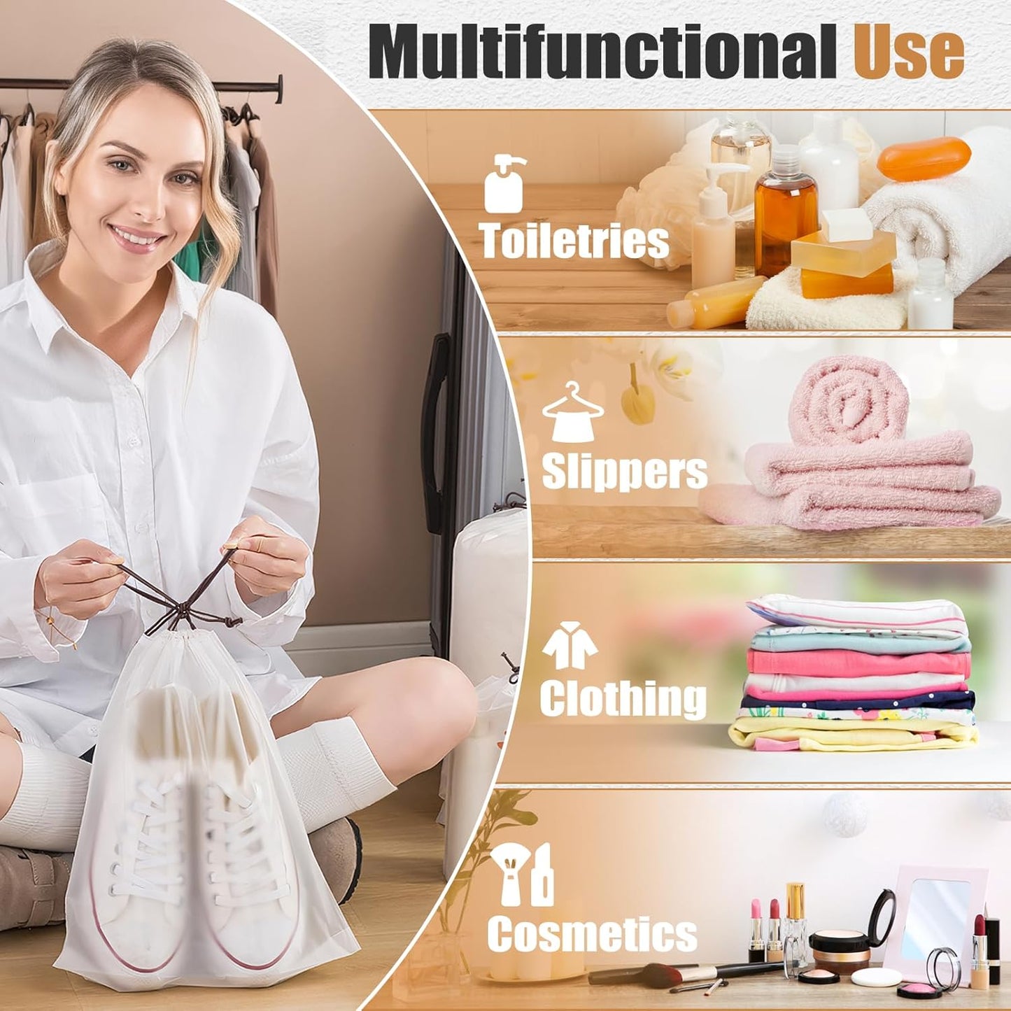 100pcs Clear Shoe Bags for Travel, 15.7" x 11.8" Waterproof Dust Bags with Drawstring, Portable Storage for Men and Women