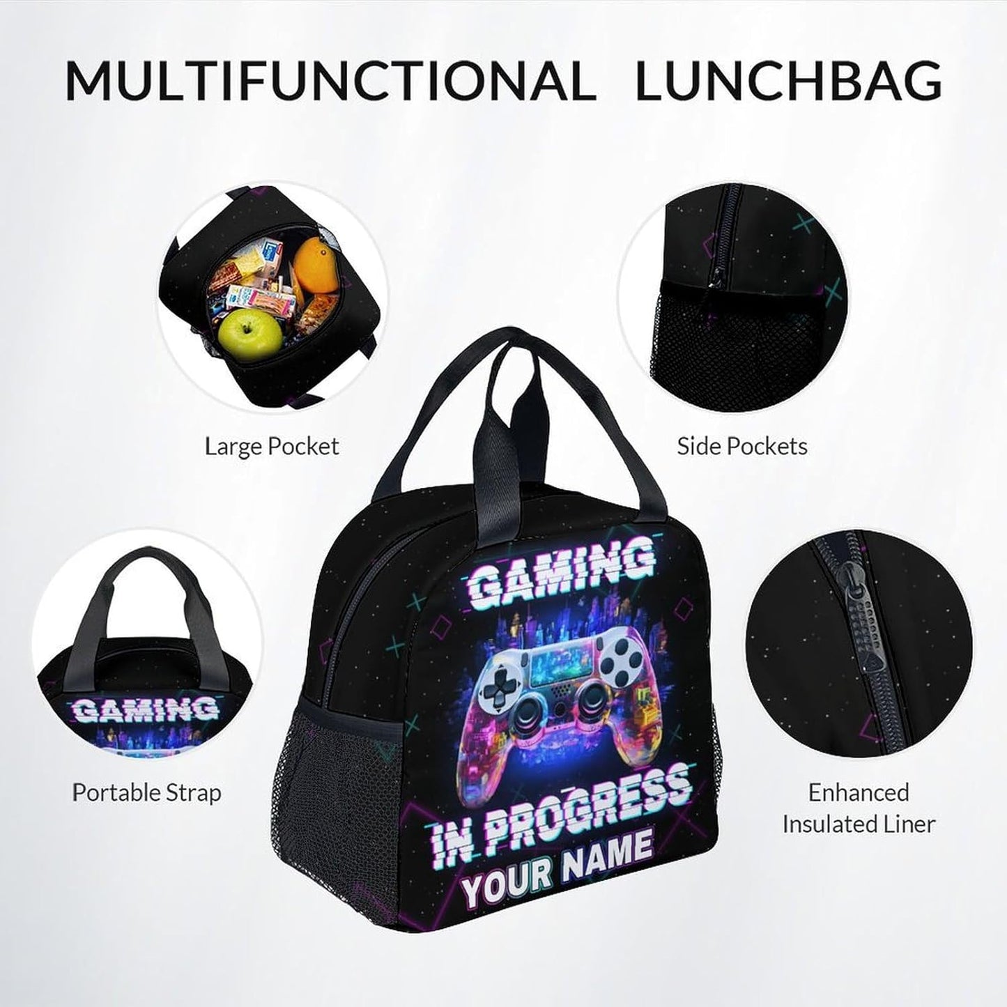 COZYAURA Personalized Backpacks for Boys - 3Pcs Video Gaming Bookbag for Kids - Gamer School Bag for Boys - Kids Backpacks with Lunch Box Pencil Case Set