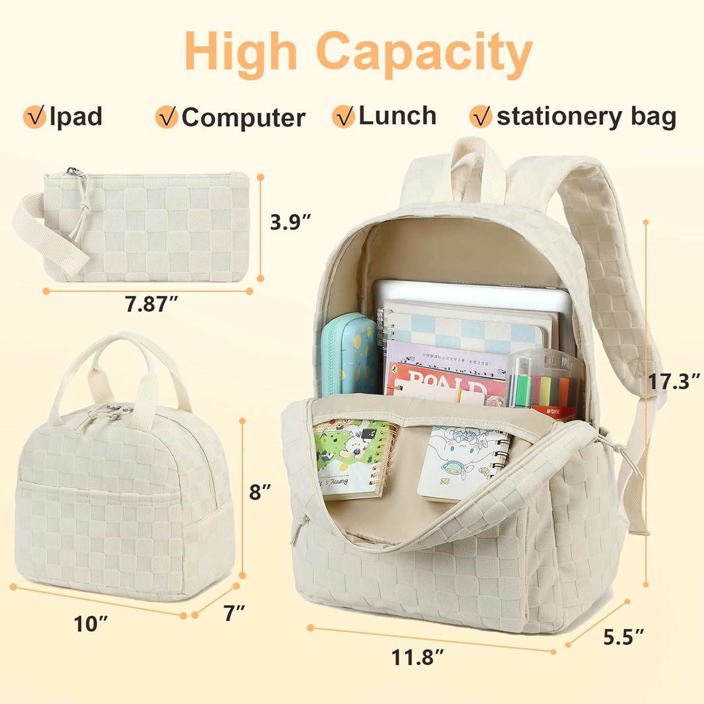 LEDAOU Backpack for Girls School Bag Kids Bookbag Teen Backpack Set Daypack with Lunch Bag and Pencil Case