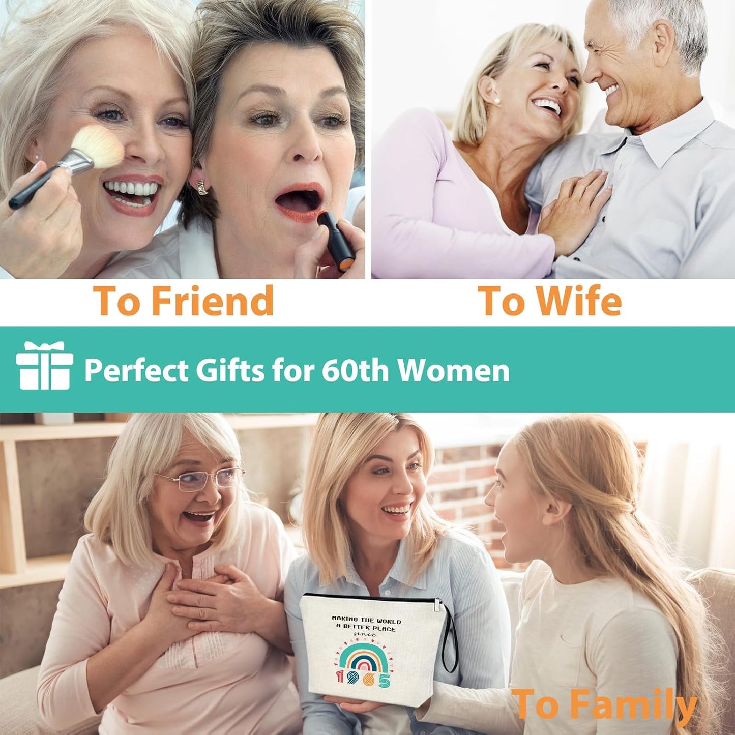 1965 Year Gifts Idea Makeup Bag 60-Year-Old Gifts for Grandma Wife Aunt Friend Cosmetic Bag Organizer Zipper Pouch Gift for Retirement Anniversary