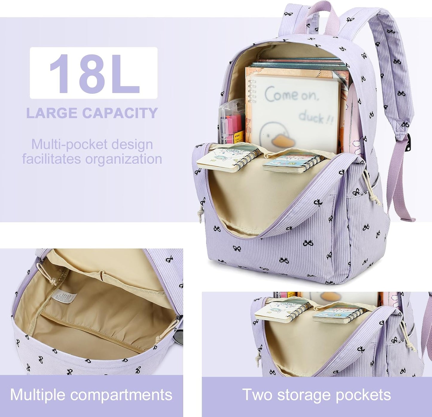LEDAOU Backpack for Girls School Bag Kids Bookbag Teen Backpack Set Daypack with Lunch Bag and Pencil Case