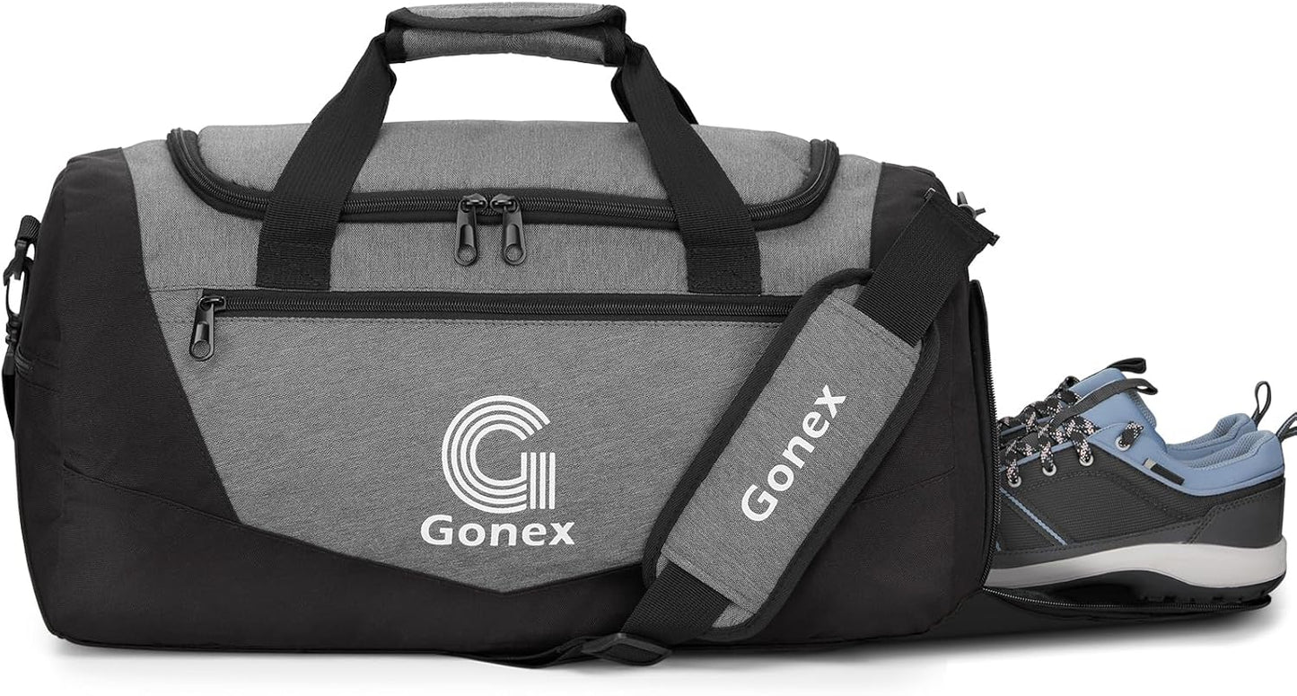 Gonex Gym Duffel Bag with Shoe Compartment Wet Pocket, Large Capacity Sports Duffle Bag for Men Women, Workout & Travel Bag with Multiple Pockets, Black/Gray, Small (30L)