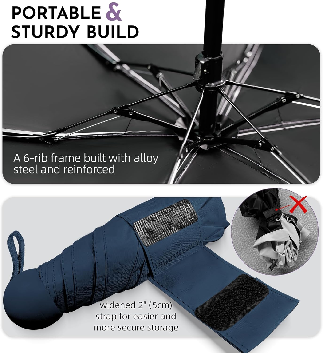 Travel Mini Umbrella Compact Small & Lightweight, UV Rain Protection, Pocket-Sized Folding Umbrellas with Quickdraw & Case for Men Women & Kids Backpack