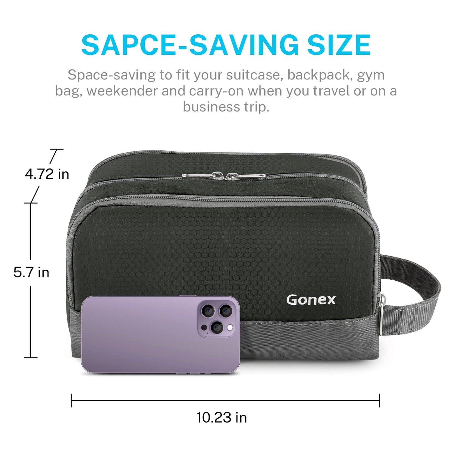 Gonex Travel Toiletry Bag Nylon, Shaving Bag Toiletry Organizer Gray