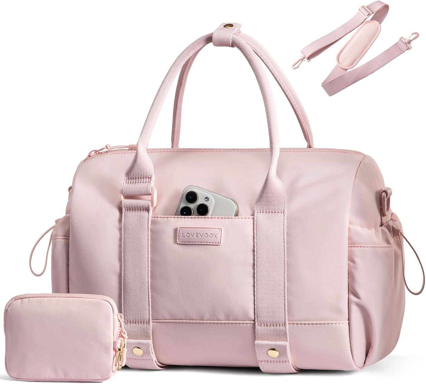 LOVEVOOK Small Gym Bag for Women with Yoga mat Holder, Mini Duffle Bag for Travel with Wet Pocket, Overnight Personal Item Bags (Pink, 16.5 inch-Large-2Pcs)