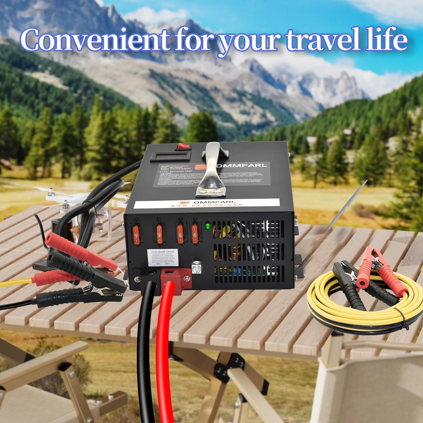 100 amp Power Converter for rv Camper with Handle and 15ft Cables,Battery Chargers with 3 Stage Smart Charging Mode for rv 110/120 VAC to DC 12V, with Voltage Display